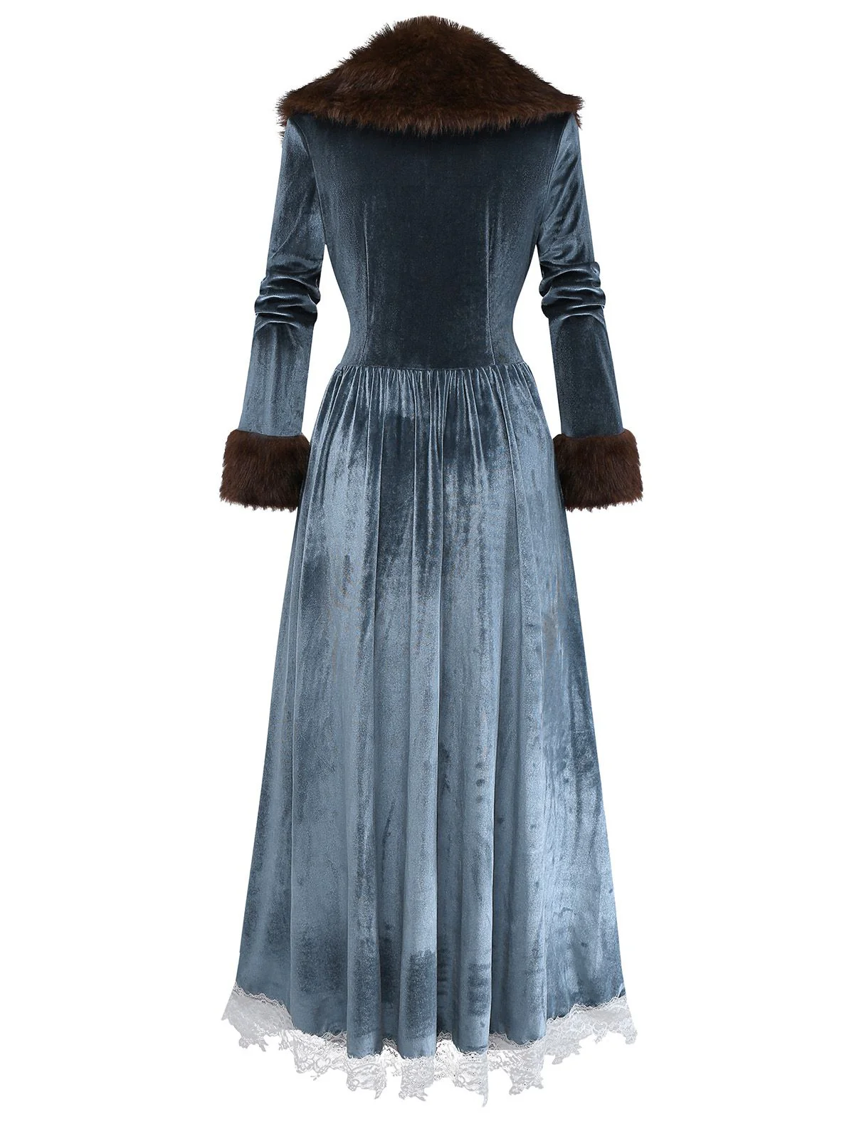 Blue 1930s Faux Fur Lace Patchwork Velvet Dress - Image 3