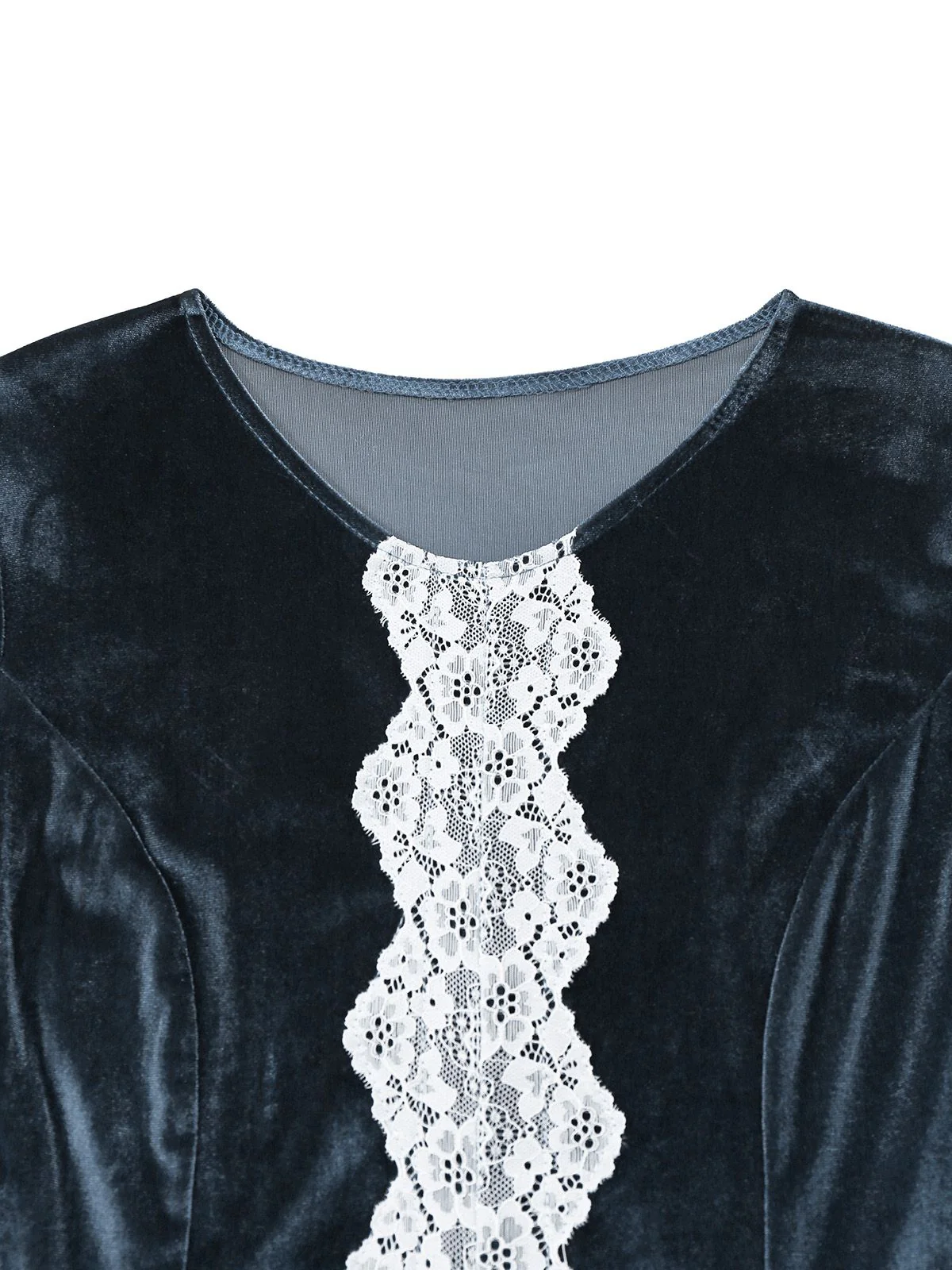 Blue 1930s Faux Fur Lace Patchwork Velvet Dress - Image 5