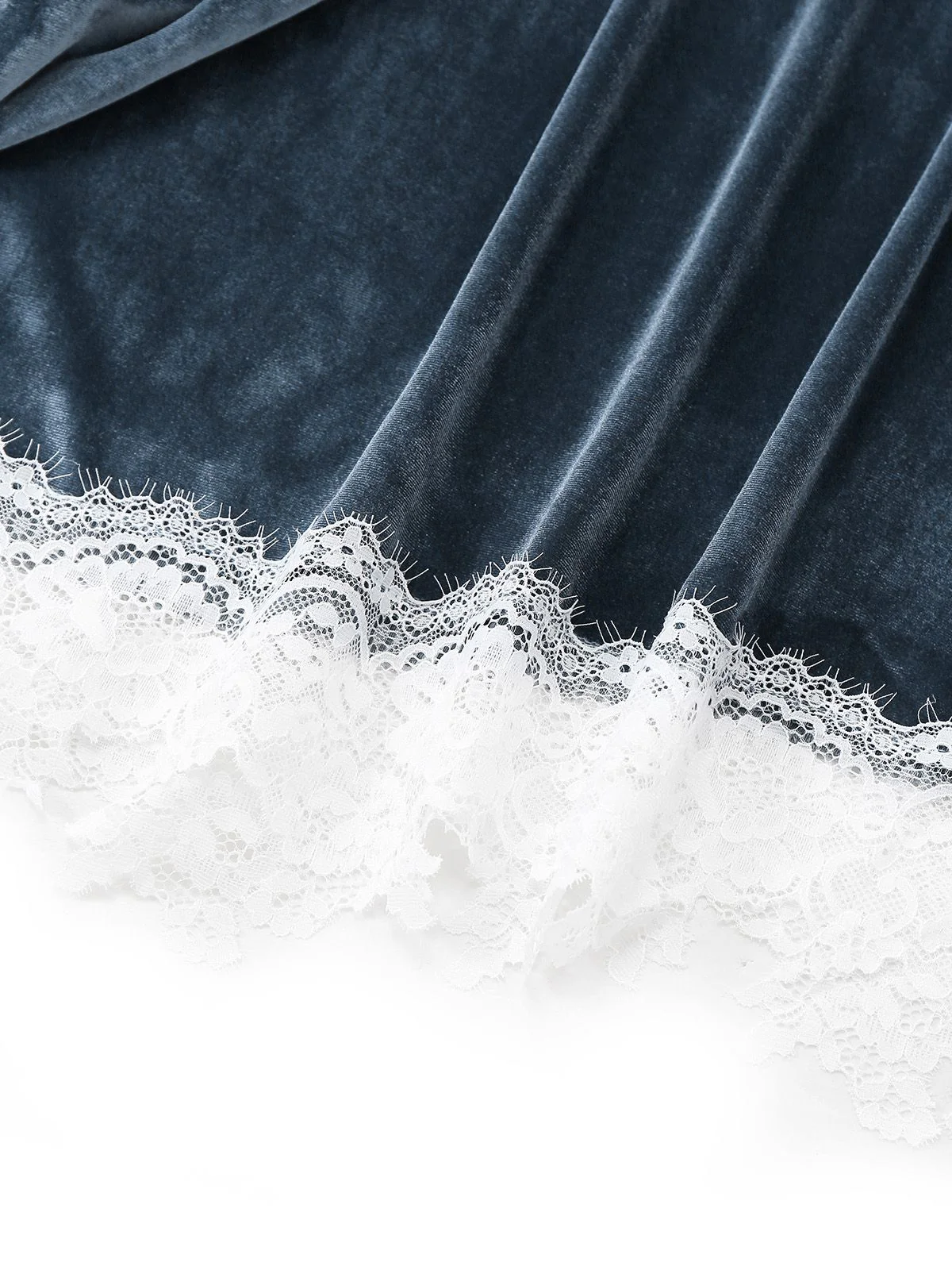 Blue 1930s Faux Fur Lace Patchwork Velvet Dress - Image 7