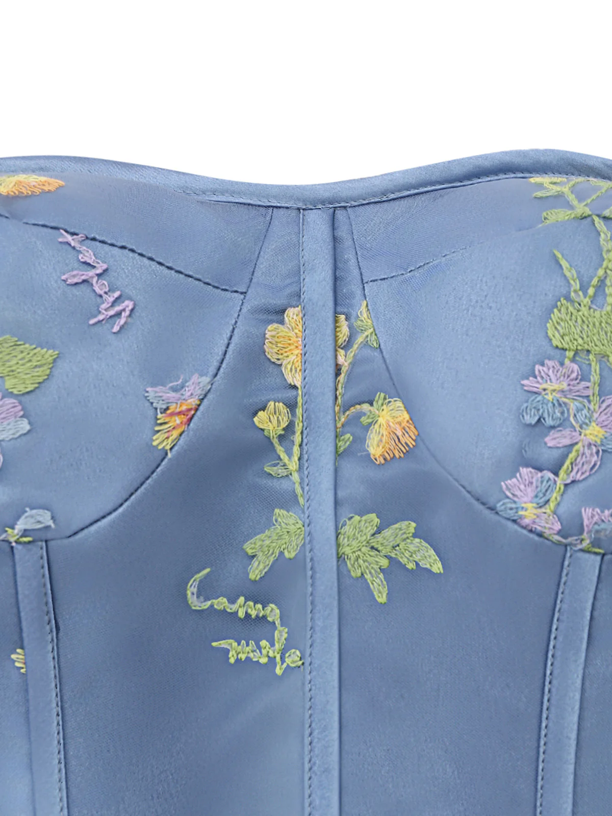 Blue 1930s Floral Embroidered Mesh Long Sleeve Dress - Image 3