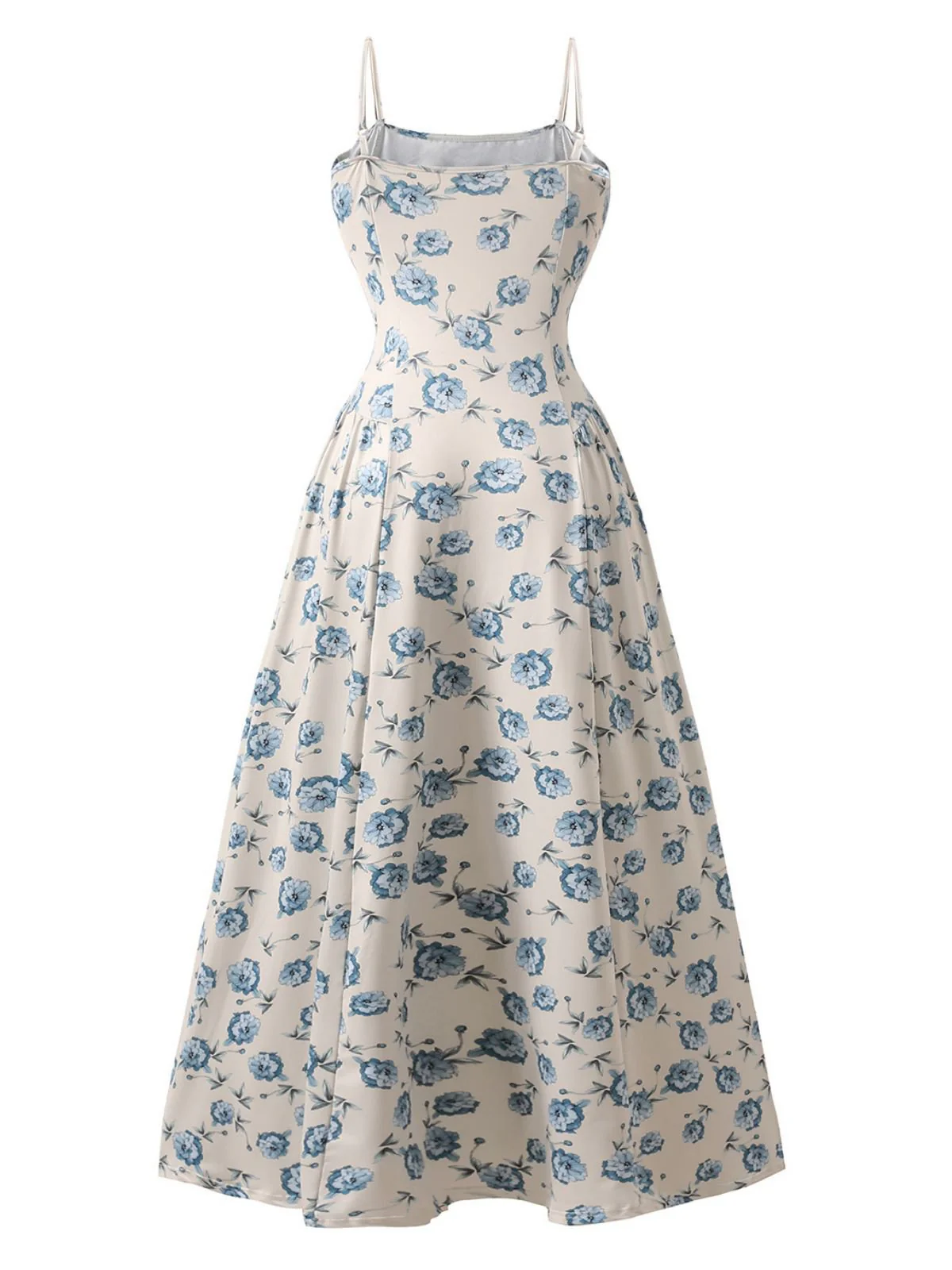 Blue 1930s Floral Spaghetti Strap Maxi Dress - Image 3