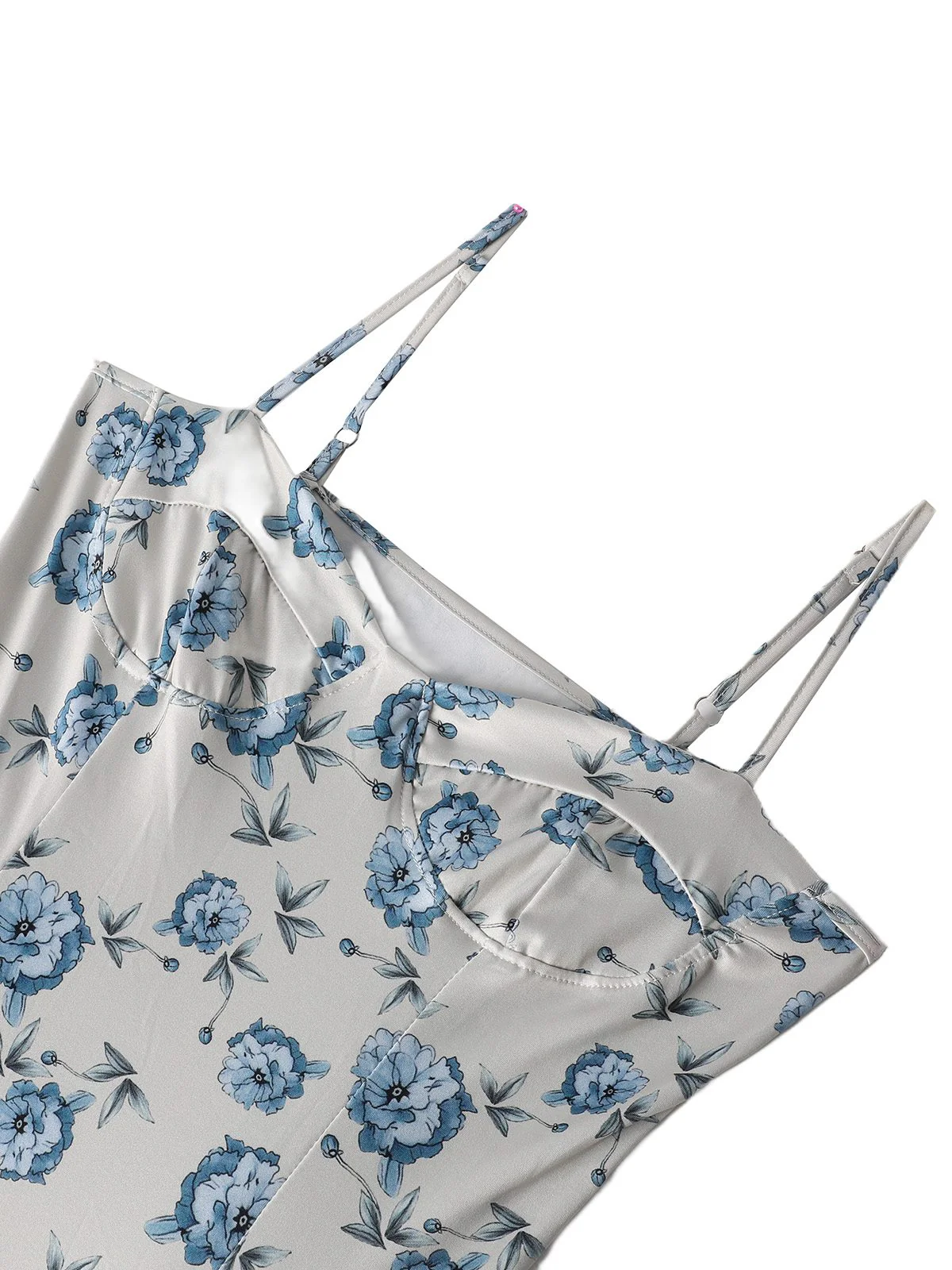 Blue 1930s Floral Spaghetti Strap Maxi Dress - Image 4