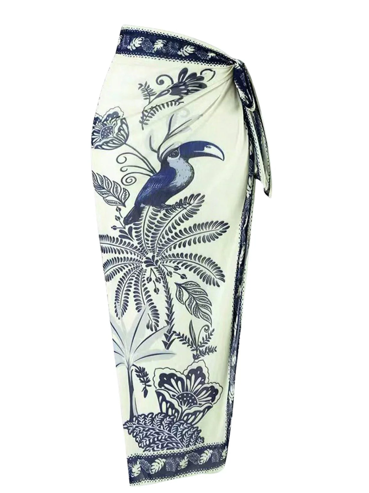 Blue 1930s Flower & Bird One-Piece Swimsuit & Cover-Up - Image 4