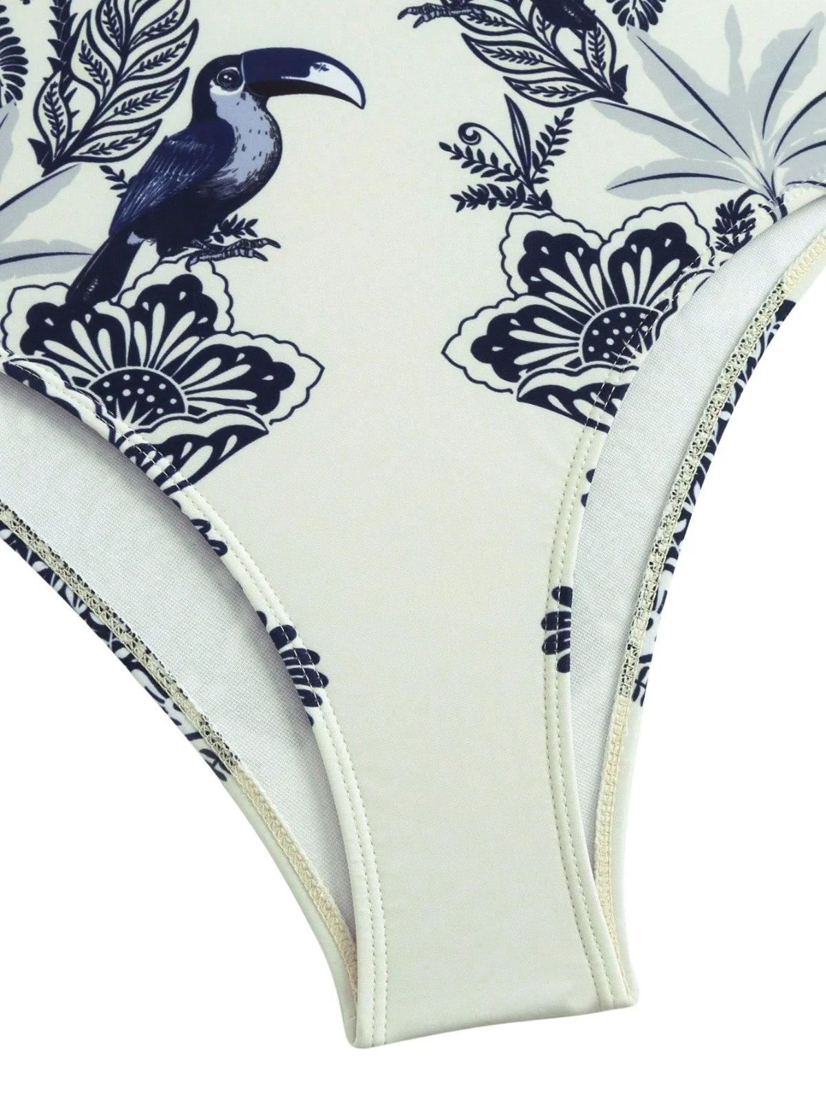 Blue 1930s Flower & Bird One-Piece Swimsuit & Cover-Up - Image 5
