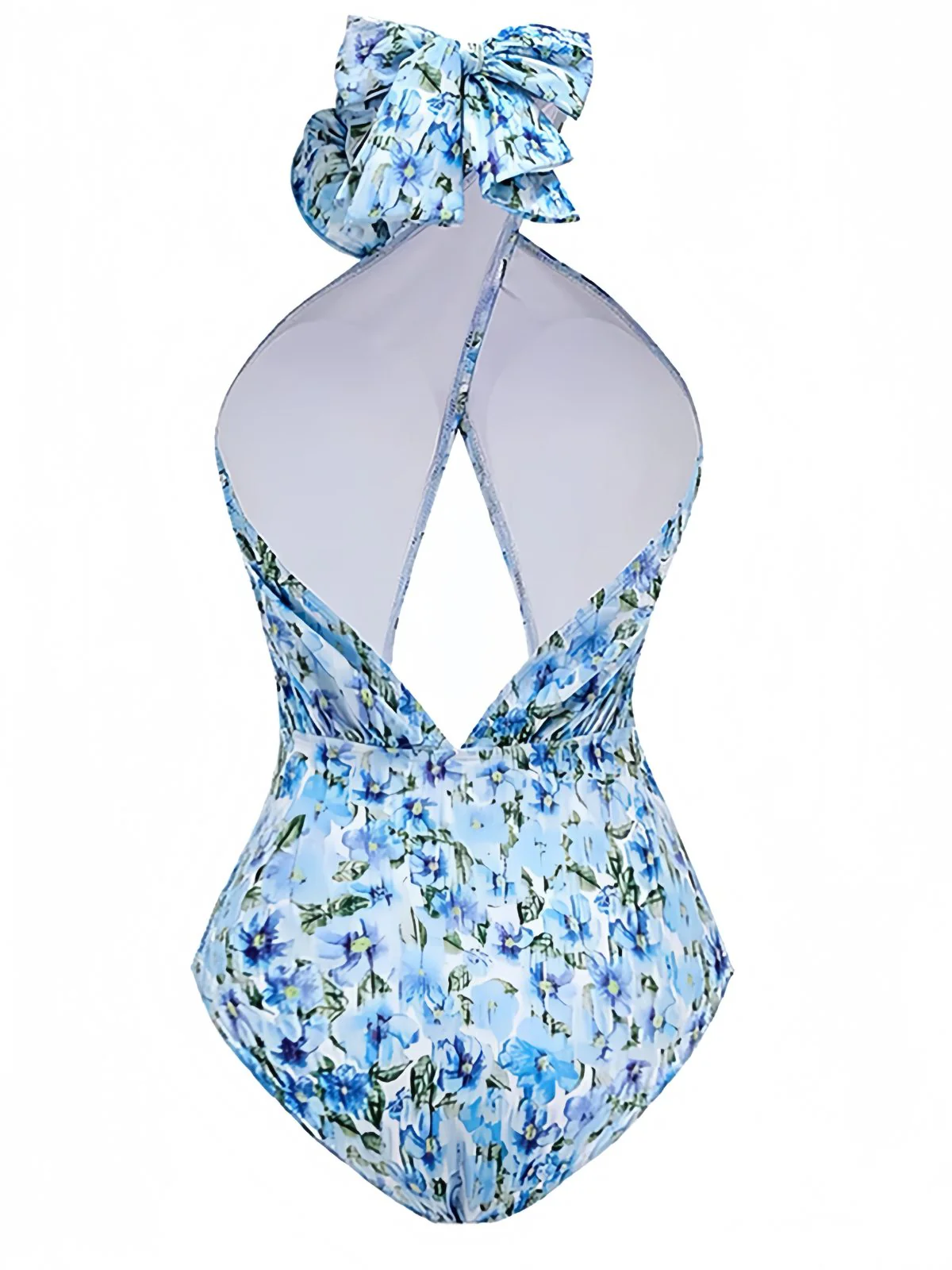 Blue 1930s Halter Floral Print 3D Rose Swimsuit - Image 2