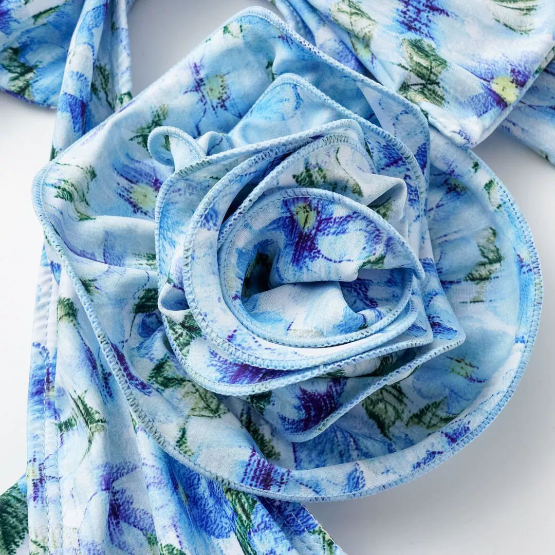 Blue 1930s Halter Floral Print 3D Rose Swimsuit - Image 3