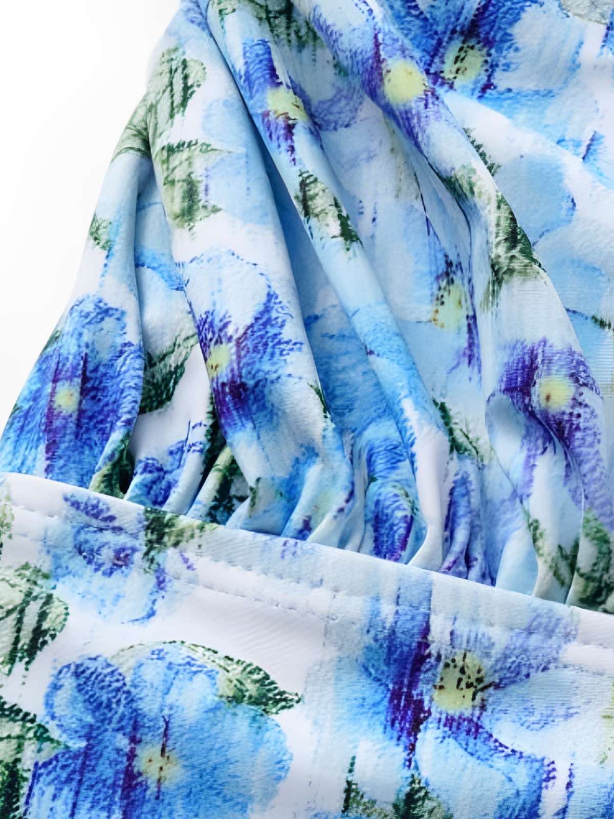 Blue 1930s Halter Floral Print 3D Rose Swimsuit - Image 4
