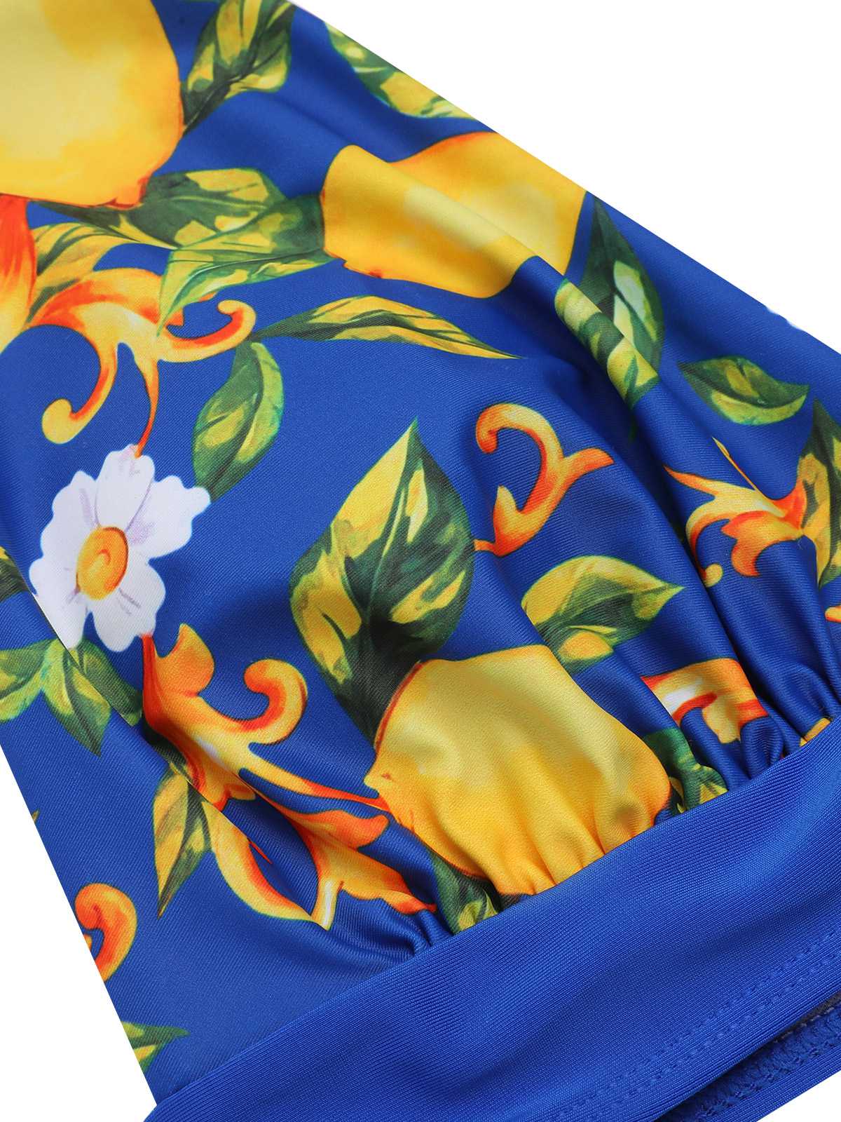 Blue 1930s Halter Lemon Belted Swimsuit - Image 6