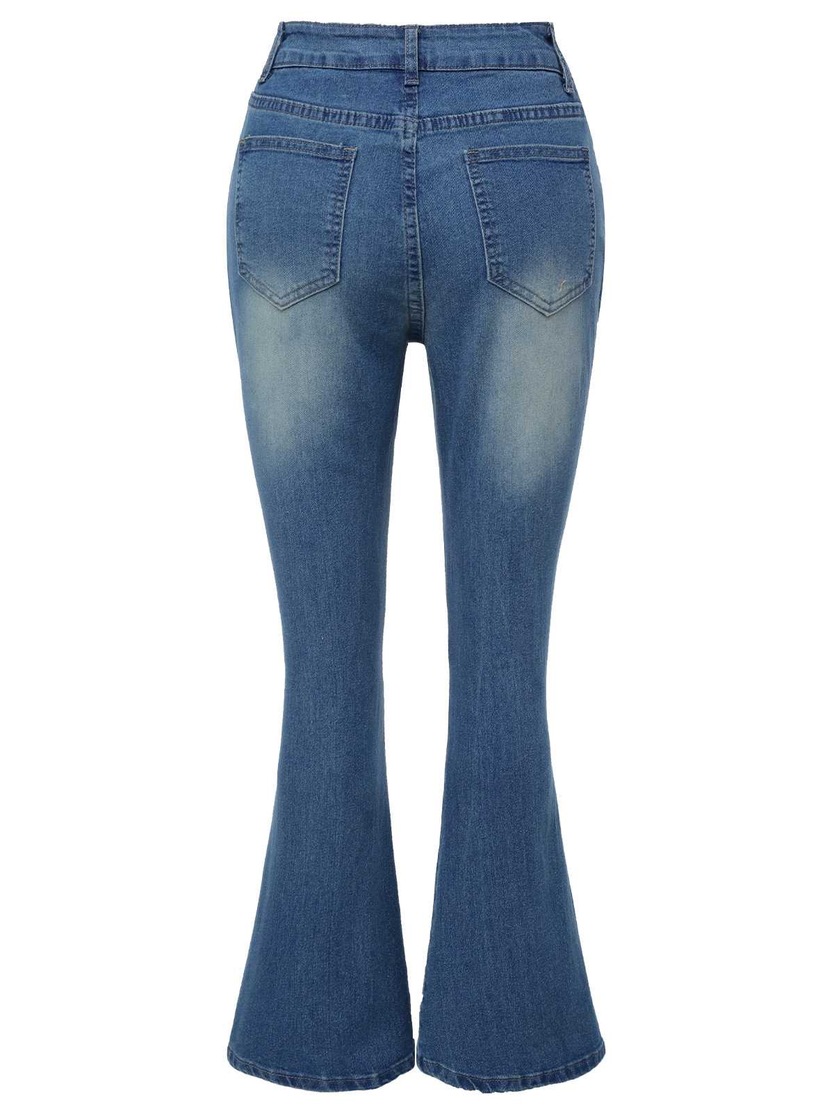 Blue 1930s High Waist Flare Jeans - Image 3