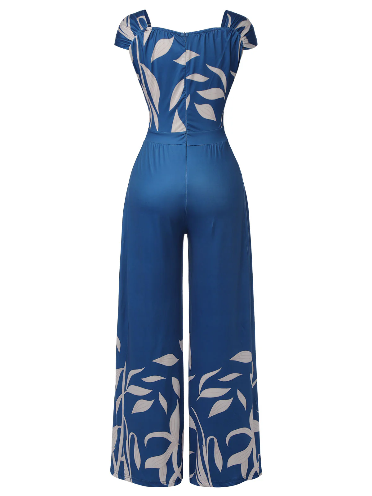 Blue 1960s High-Waist Plant Print Jumpsuit - Image 4