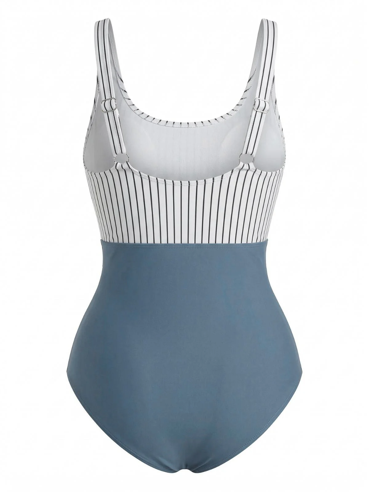 Blue 1930s High-Waist Stripe Cutout One-Piece Swimsuit - Image 4