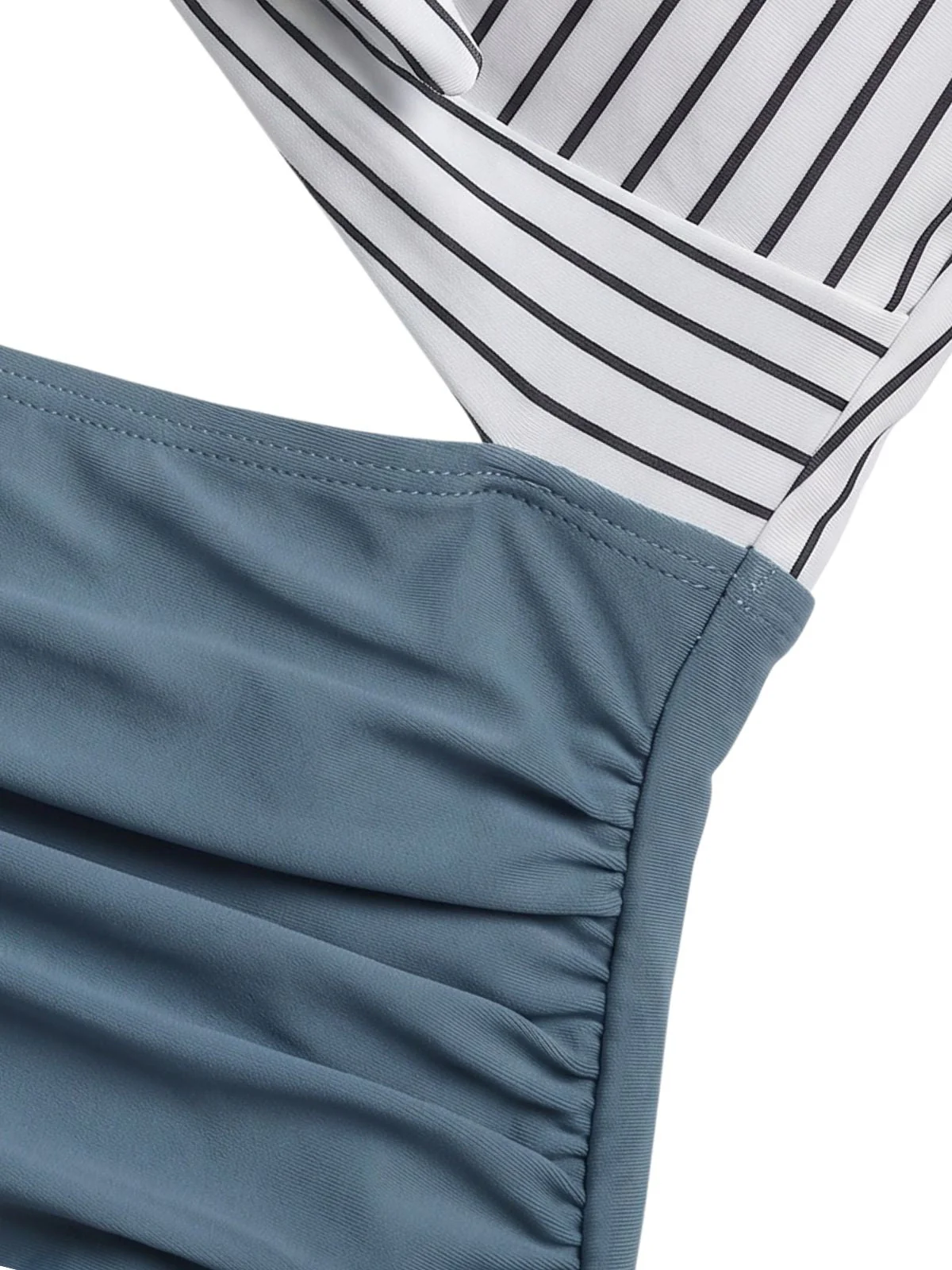 Blue 1930s High-Waist Stripe Cutout One-Piece Swimsuit - Image 5