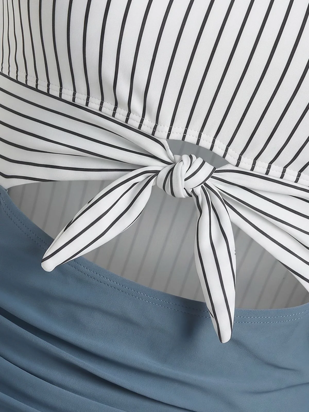 Blue 1930s High-Waist Stripe Cutout One-Piece Swimsuit - Image 6