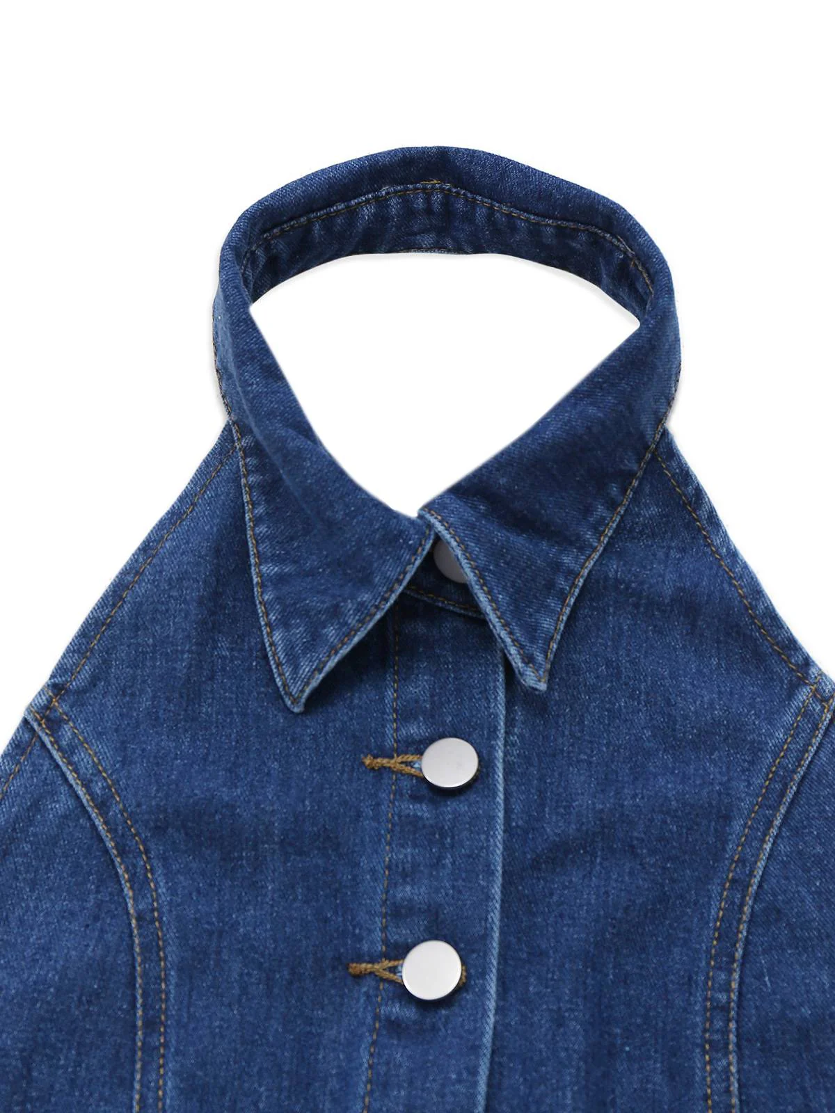 Blue 1930s Lapel Sleeveless Wideleg Denim Jumpsuit - Image 4