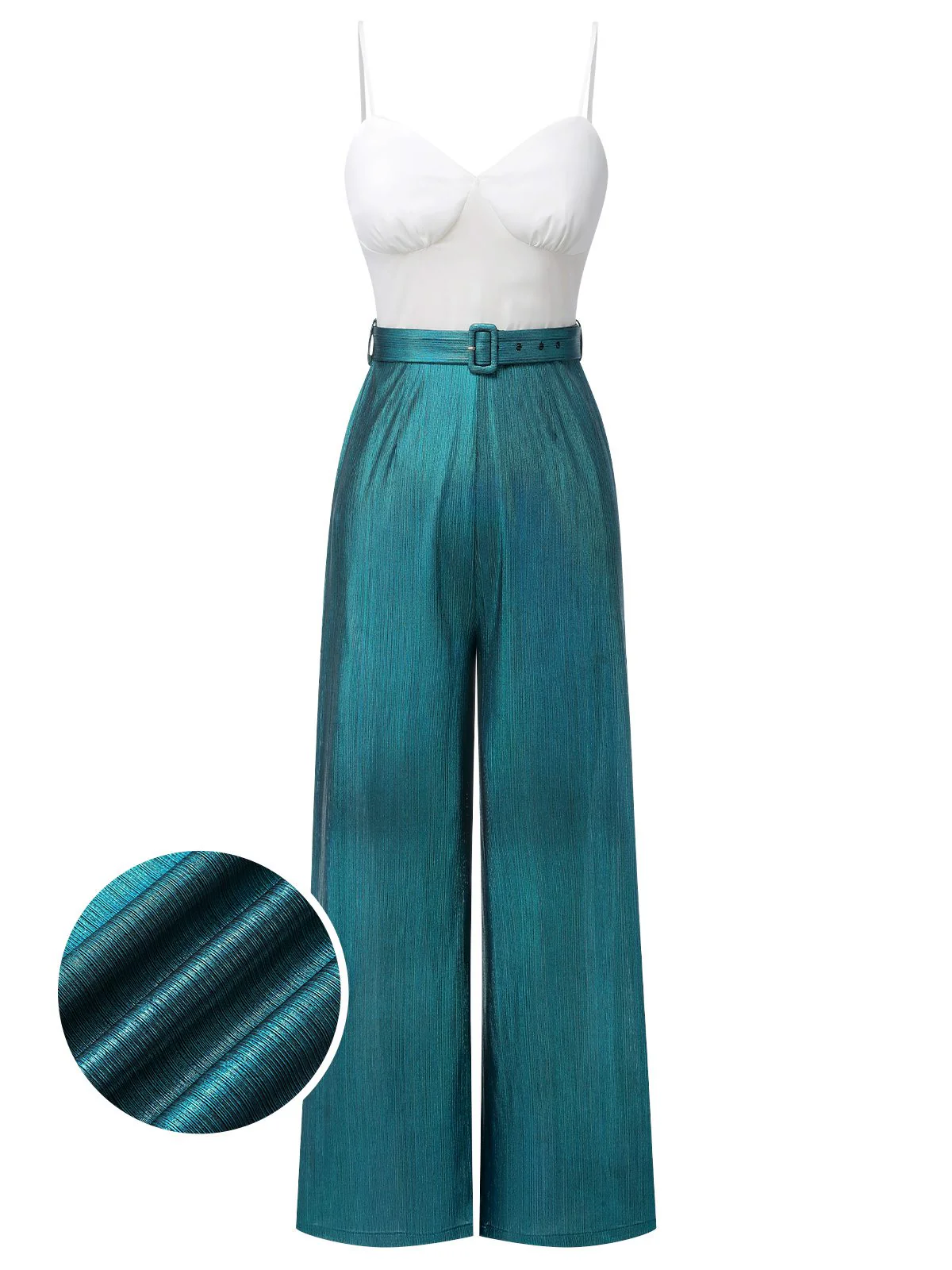 Blue 1930s Laser Flashing Spaghetti Strap Jumpsuit - Image 2