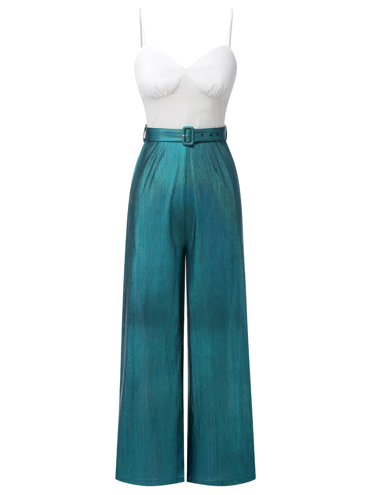 Blue 1930s Laser Flashing Spaghetti Strap Jumpsuit - Image 3
