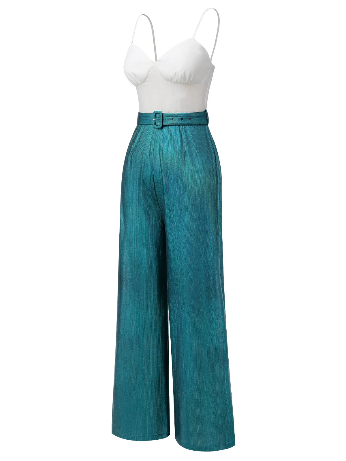 Blue 1930s Laser Flashing Spaghetti Strap Jumpsuit - Image 4