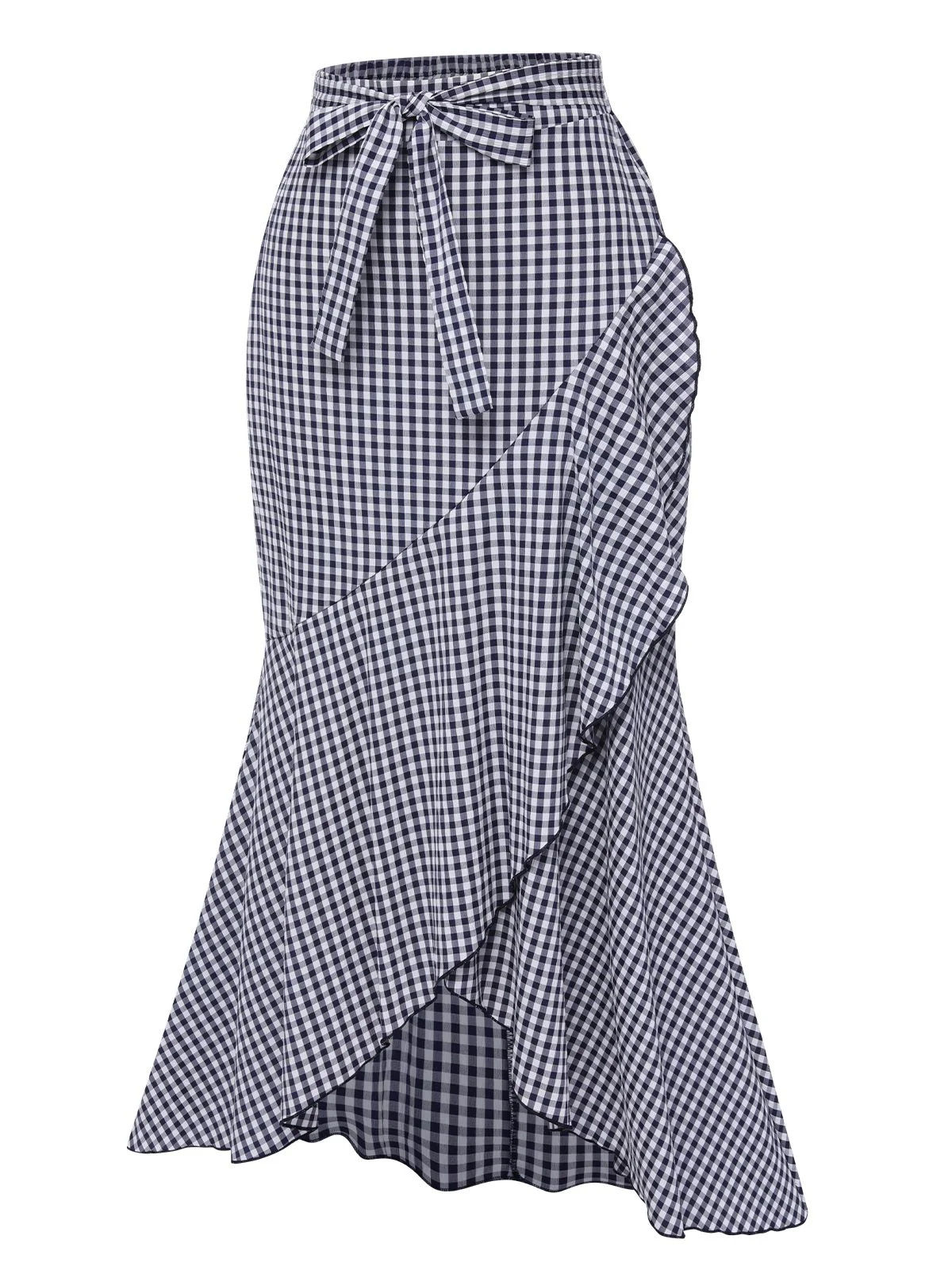 Blue 1930s Plaid Fishtail Skirt - Image 3