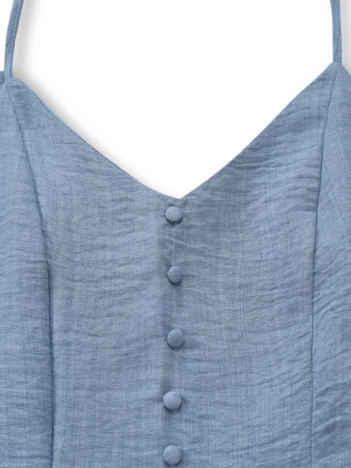 Blue 1930s Solid Deep V Tiered Ruched Jumpsuit - Image 5