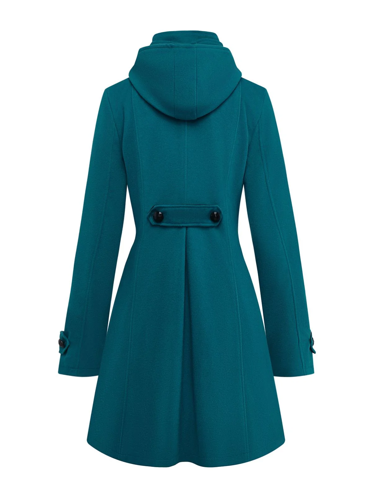 Blue 1930s Solid Faux-Wool Hooded Coat - Image 3