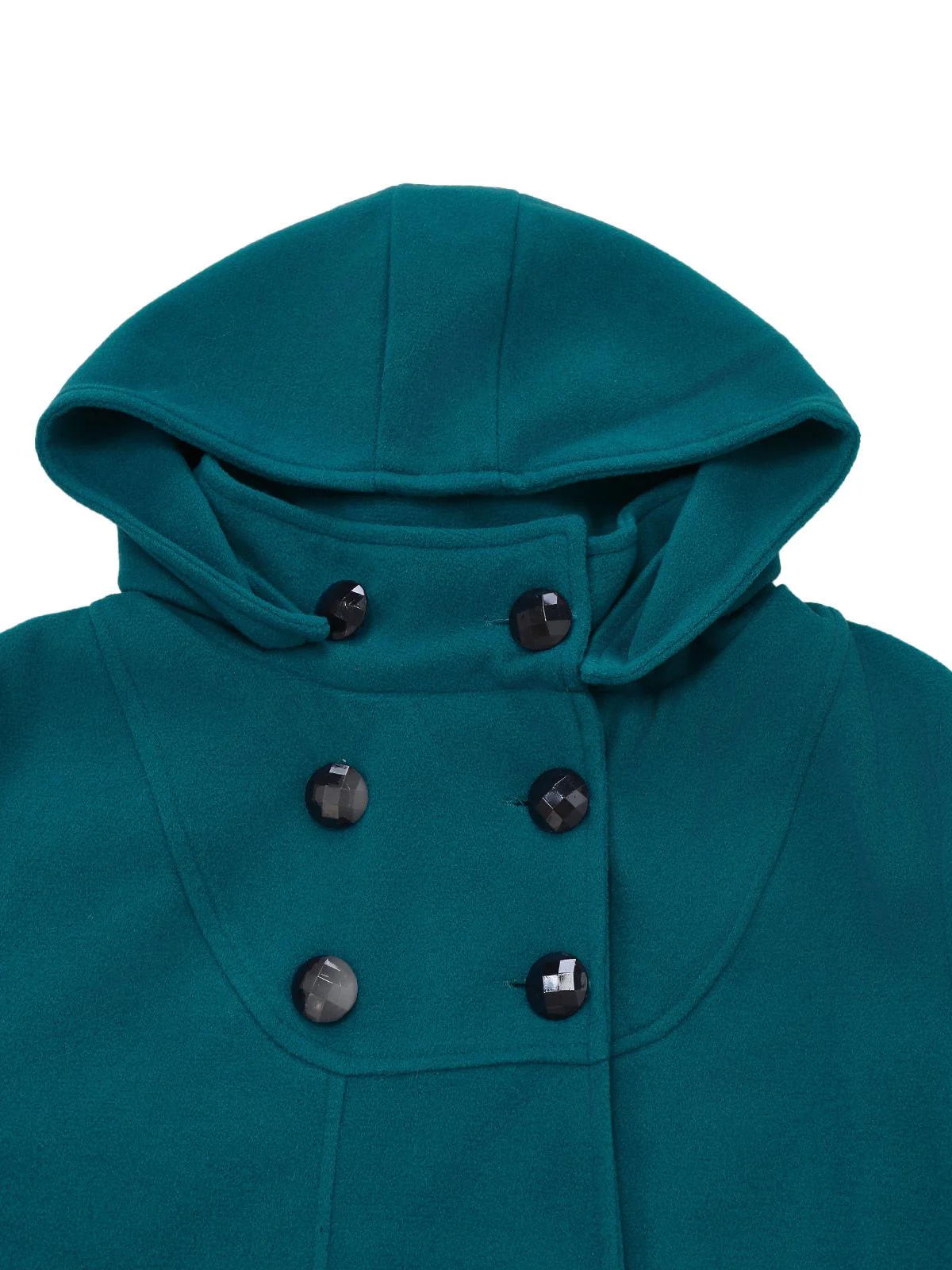 Blue 1930s Solid Faux-Wool Hooded Coat - Image 5
