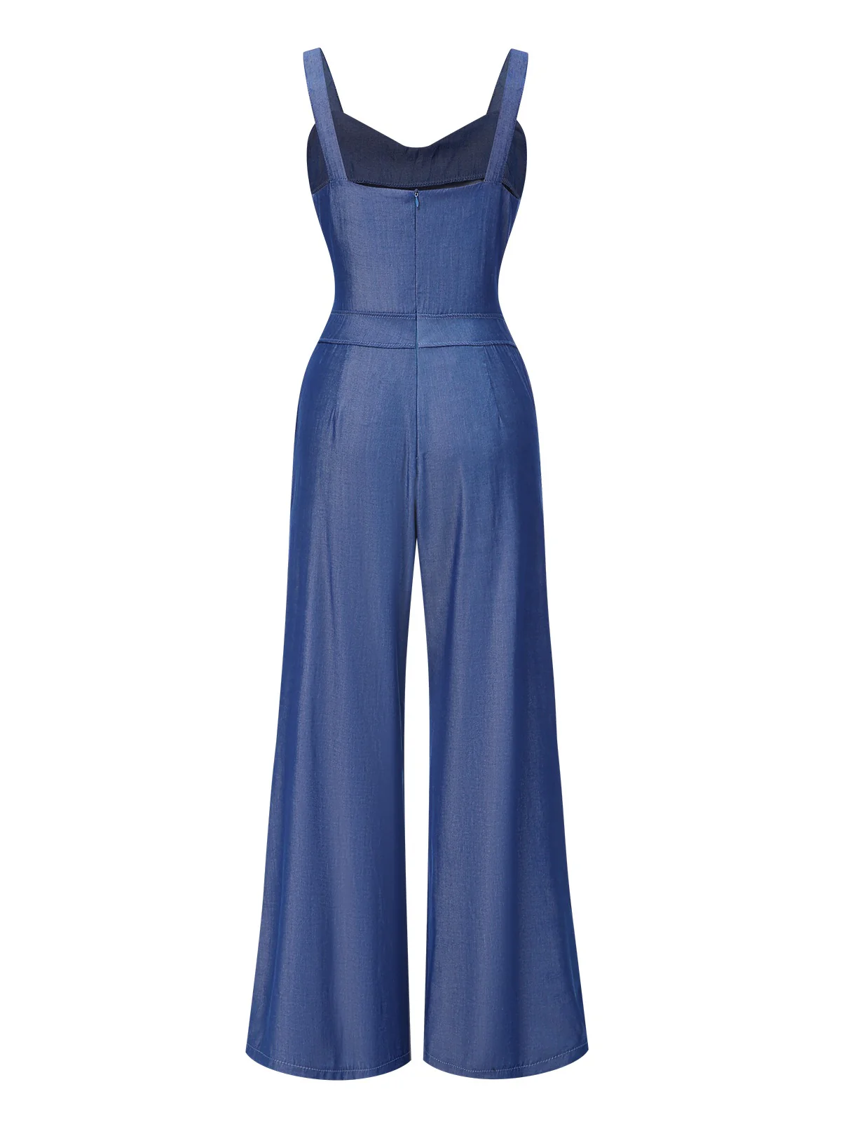 Blue 1930s Solid Tencel Denim Knotted Jumpsuit - Image 2