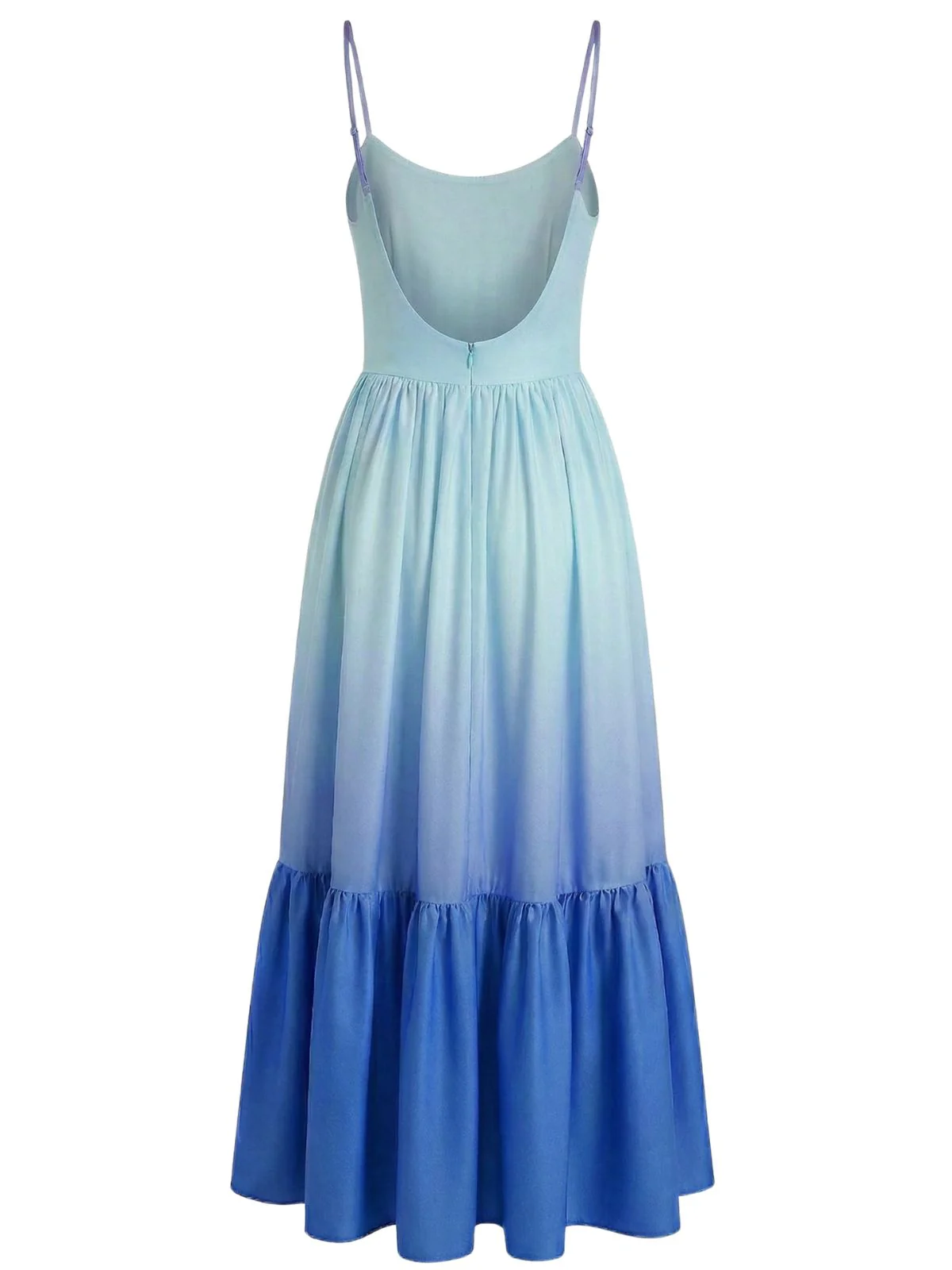 Blue 1930s Spaghetti Strap Cutout Ombre Maxi Dress - Image 2