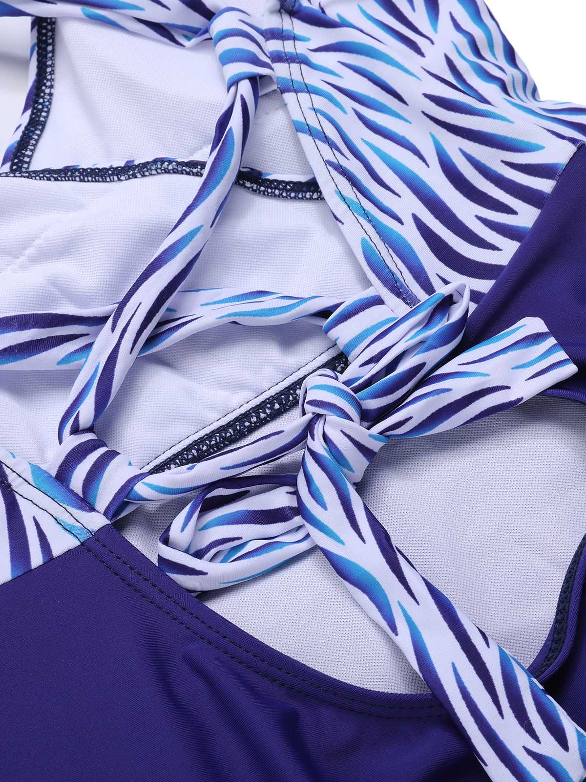 Blue 1930s Strap Stripes Patchwork One-Piece Swimsuit - Image 4