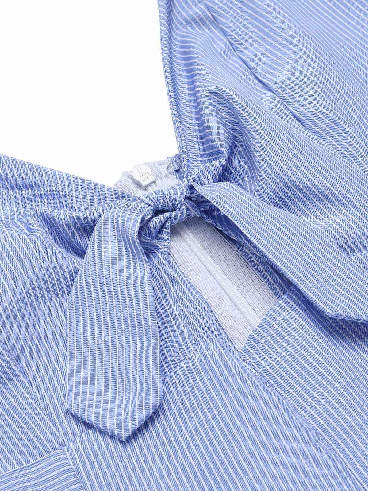 Blue 1930s Stripe Cutout Wide Strap Jumpsuit - Image 4