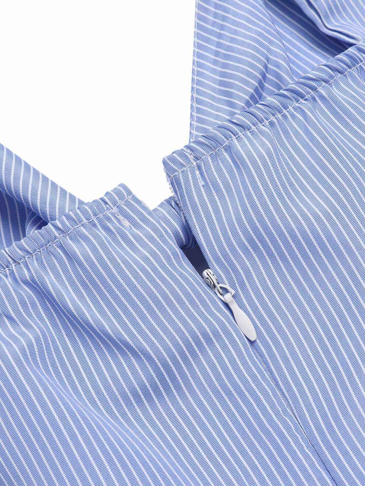 Blue 1930s Stripe Cutout Wide Strap Jumpsuit - Image 5