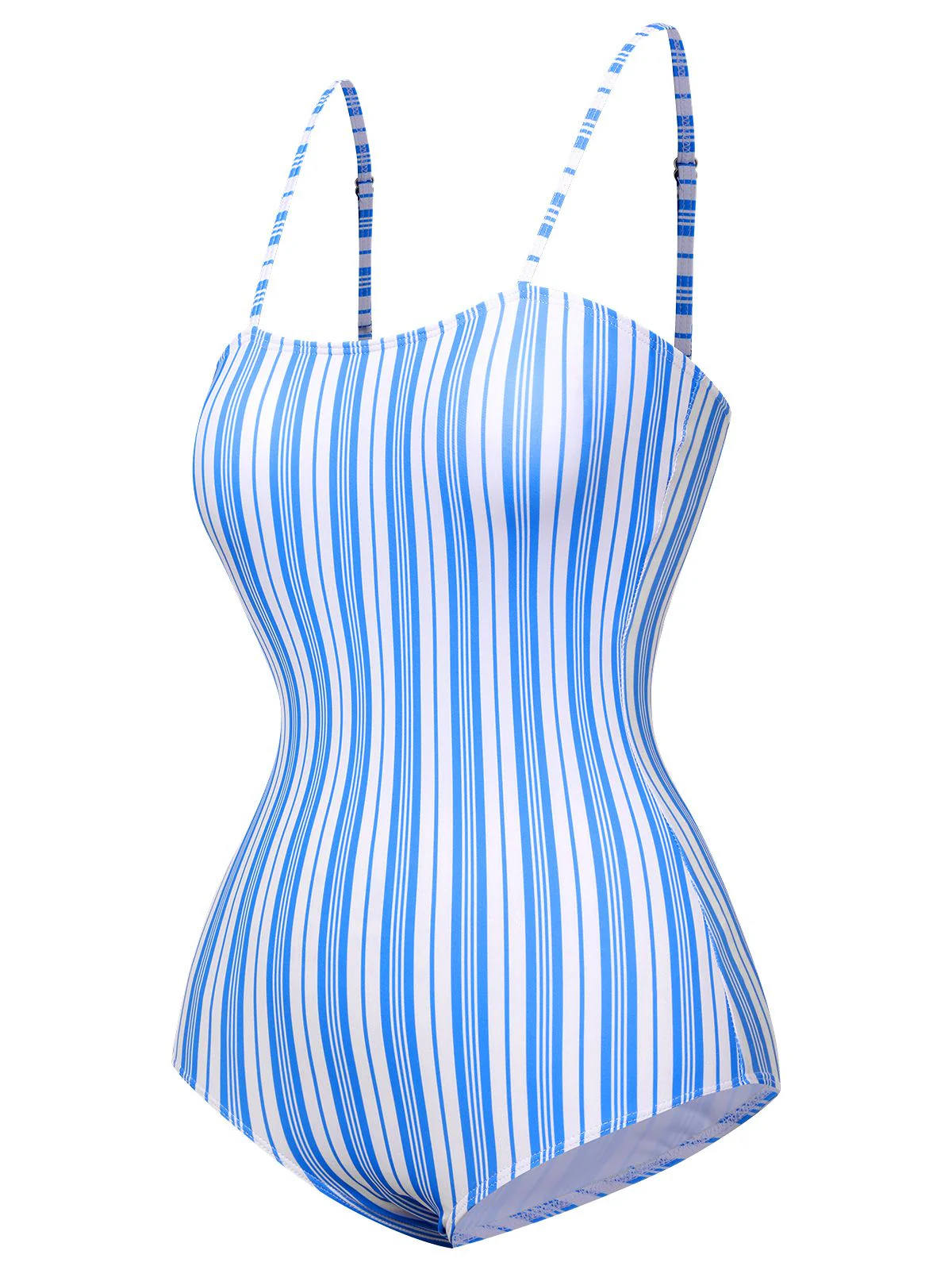Blue 1930s Striped One-Piece Swimsuit - Image 2