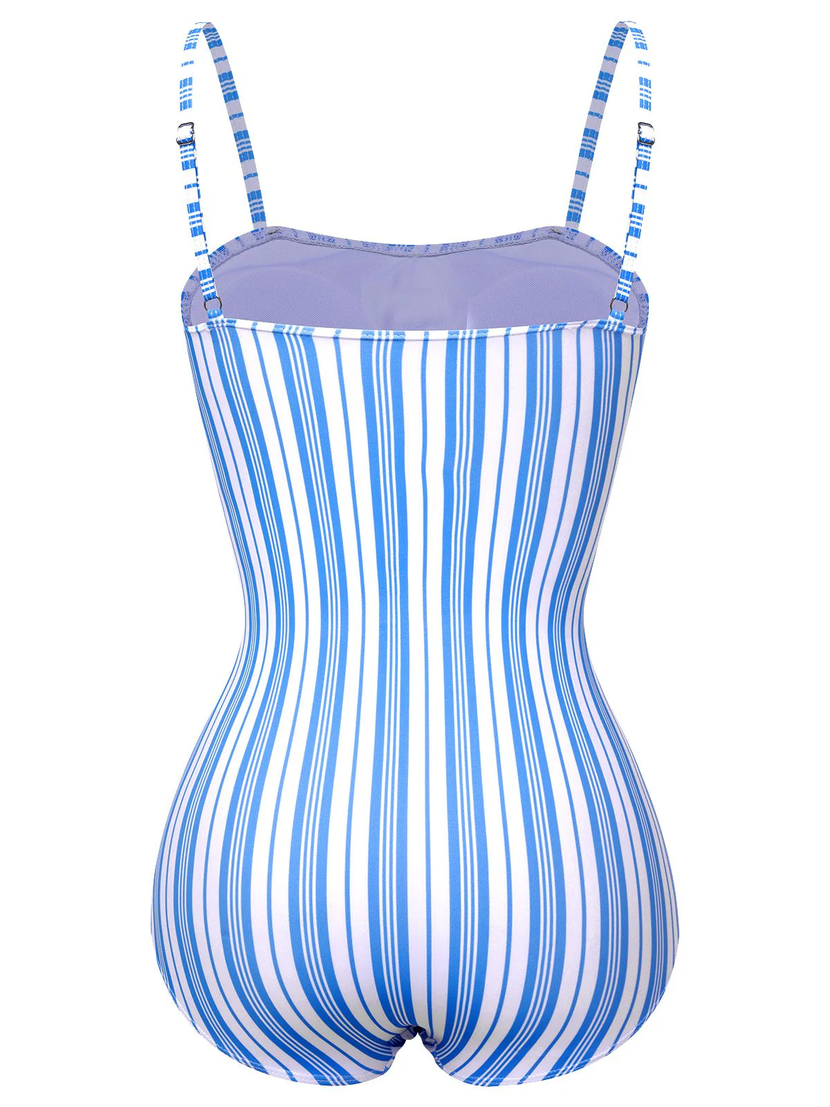 Blue 1930s Striped One-Piece Swimsuit - Image 3