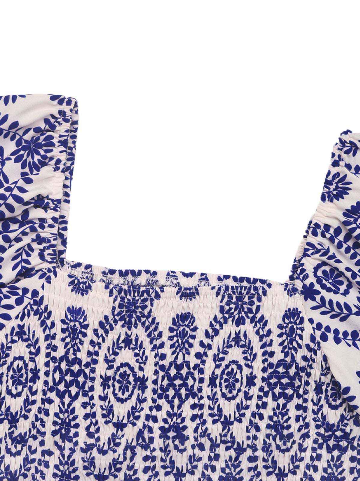 Blue 1930s Tribal Prints Square Neck Romper - Image 3