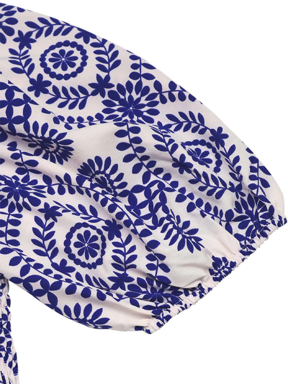 Blue 1930s Tribal Prints Square Neck Romper - Image 4