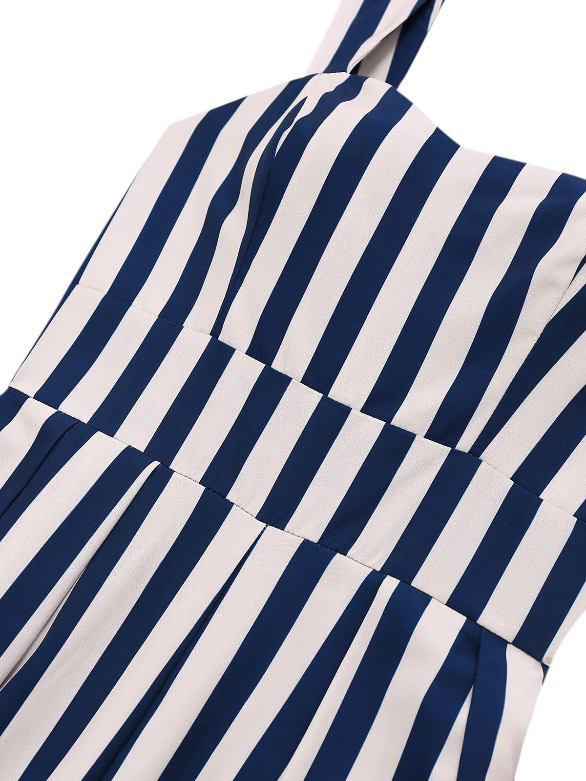 Blue 1930s Vertical Stripes Palm Trees Jumpsuit - Image 4