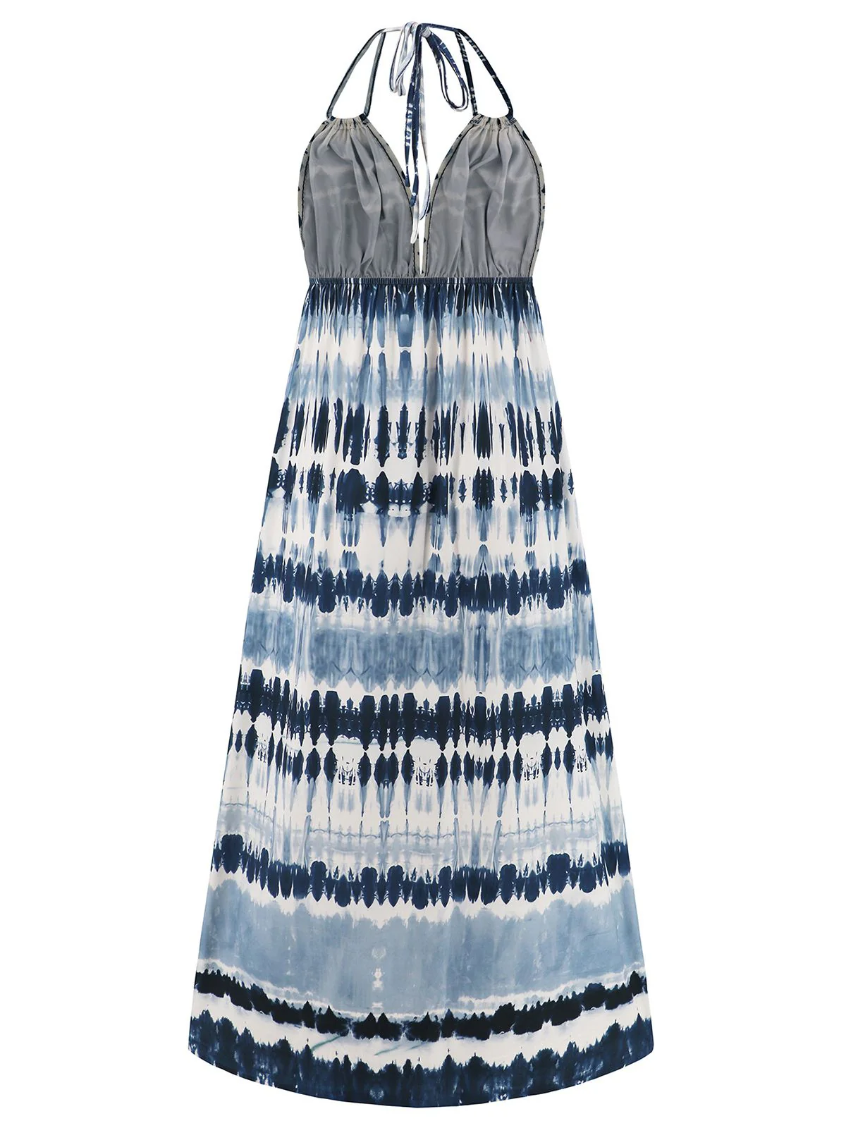 Blue 1940s Backless Tie Dye Long Dress - Image 2