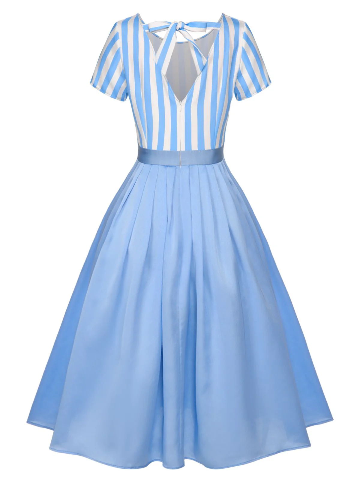 Blue 1940s Boat Neck Stripes Bow Dress - Image 4