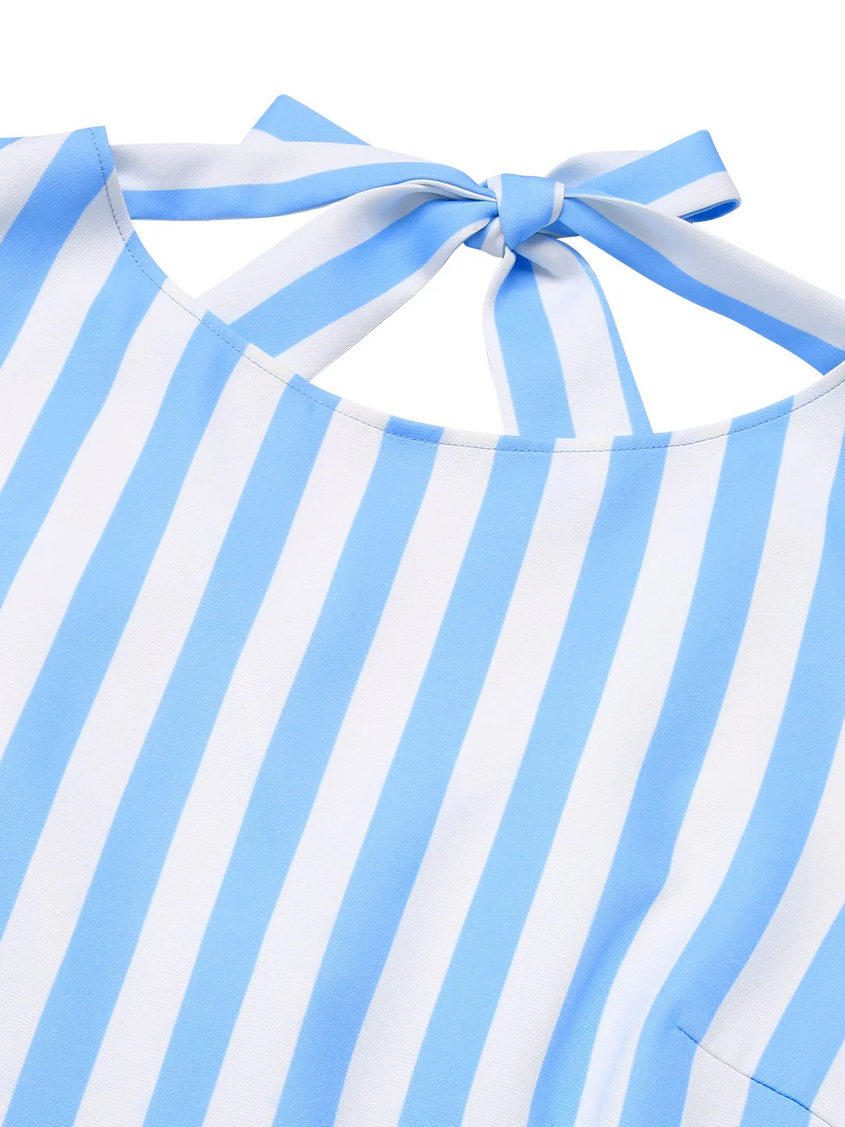 Blue 1940s Boat Neck Stripes Bow Dress - Image 5