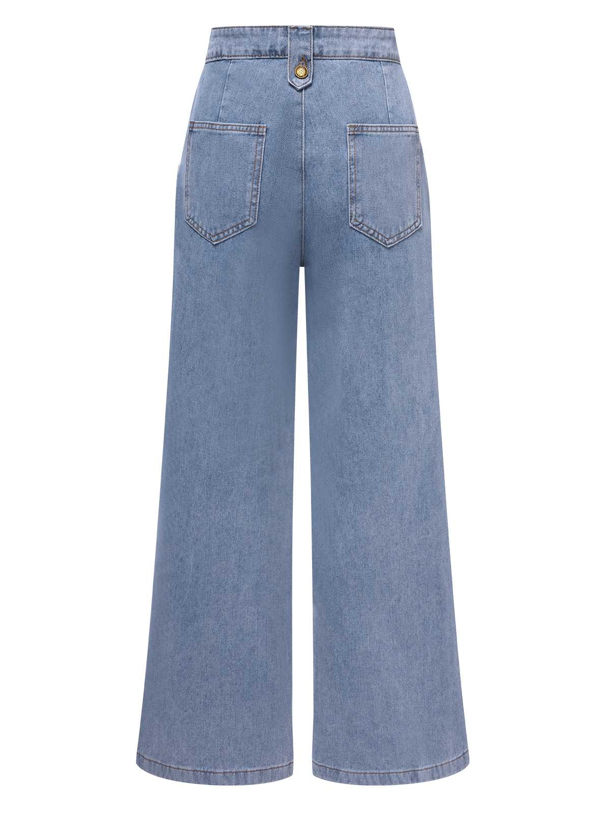 Blue 1940s Button Wide-Leg Denim Jeans - Image 3
