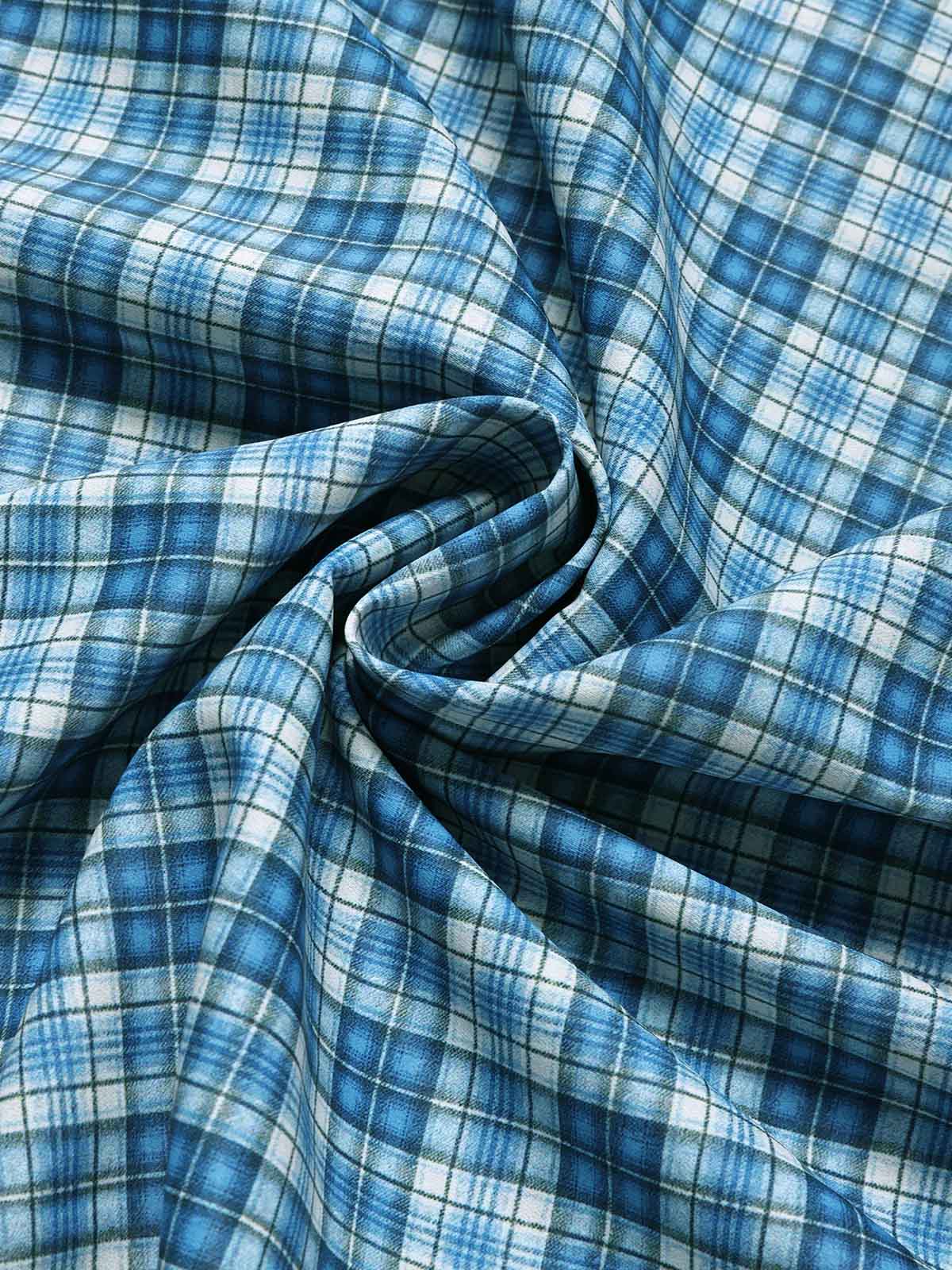 [Pre-Sale] [Plus Size] Blue 1940s Checked Lace Trim Button V-Neck Dress - Image 7