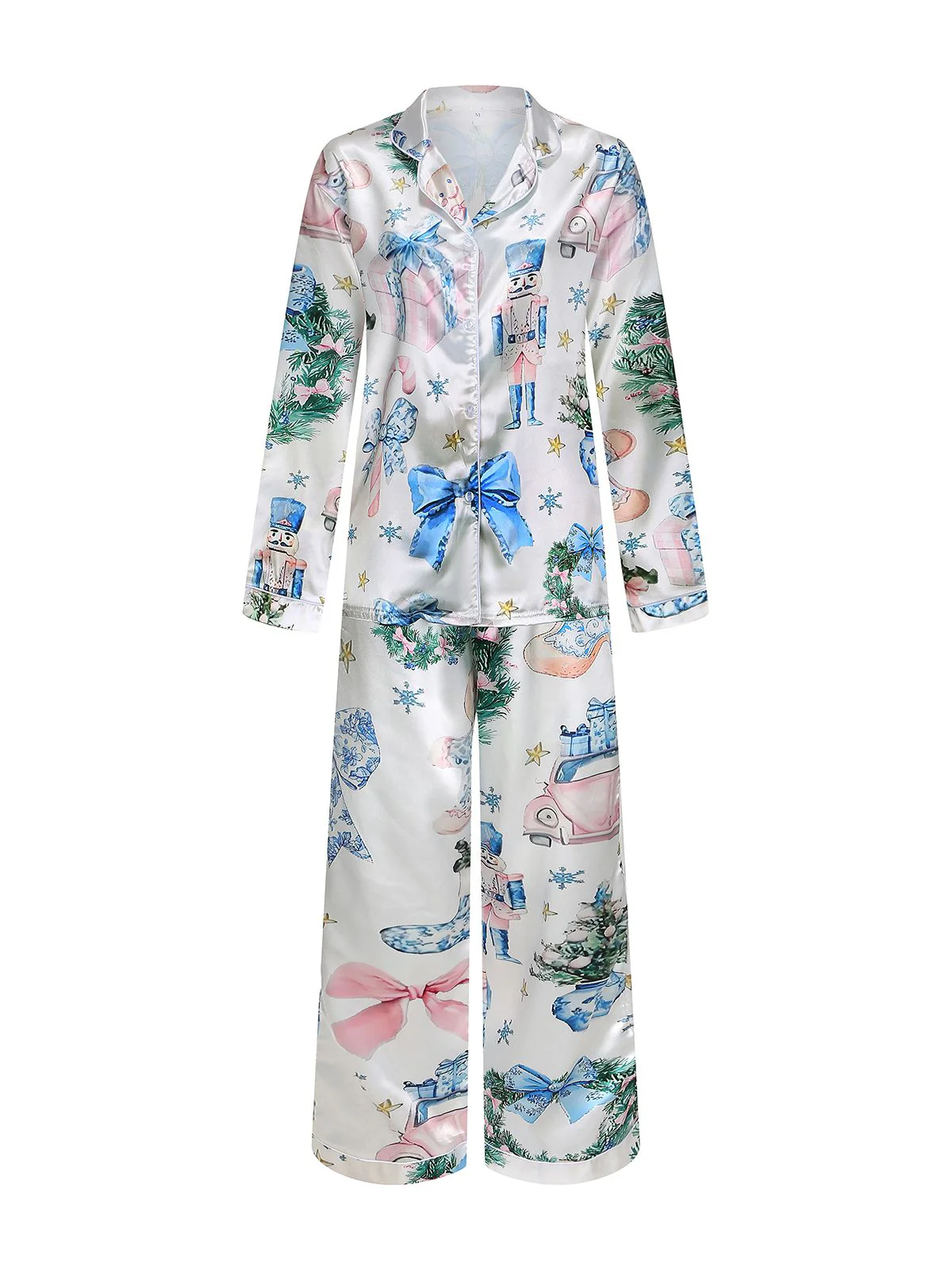 Blue 1940s Christmas Nutcracker Candy Cane Pajama Set - Image 2