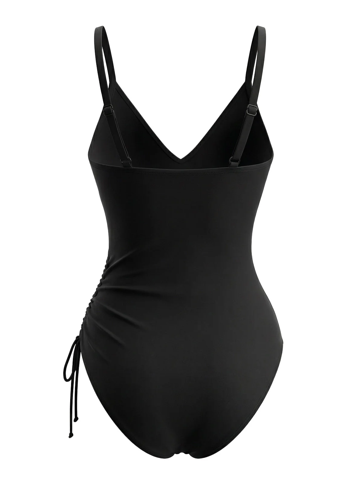 Blue 1940s Colorblock Striped Drawstring One-Piece Swimsuit - Image 3