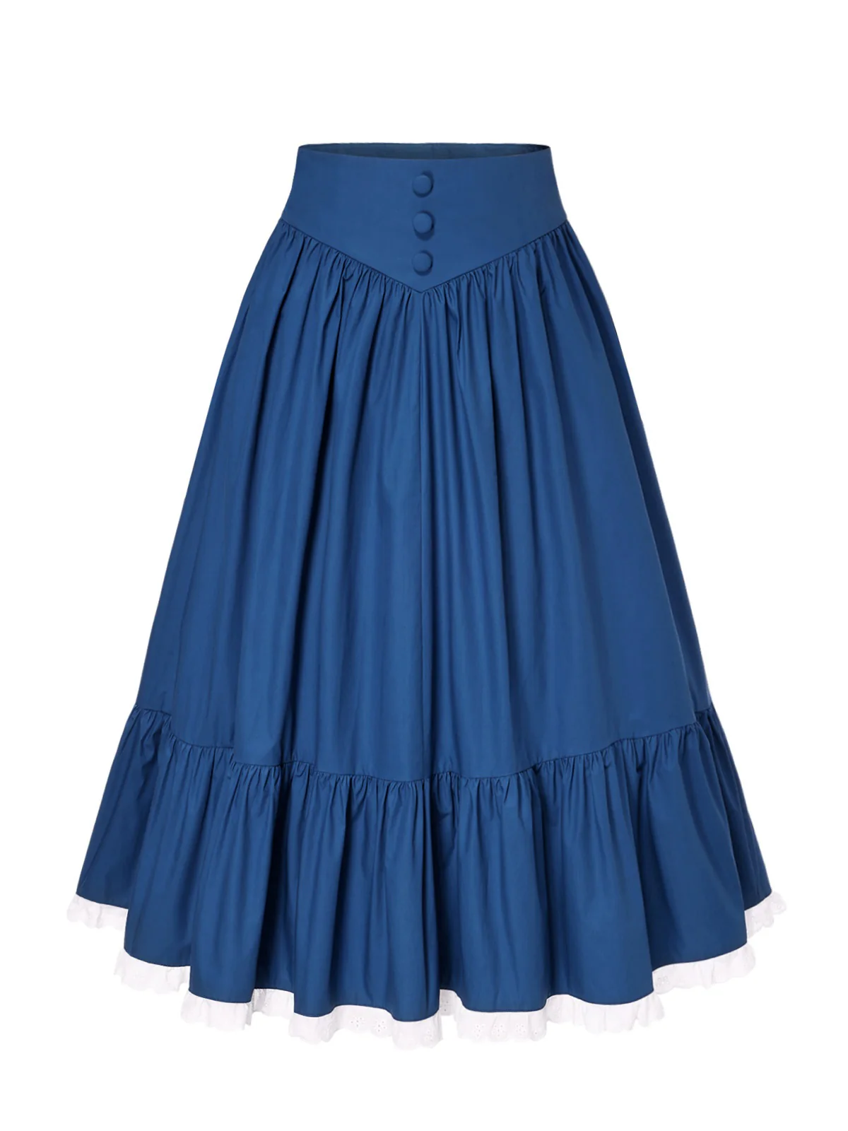 Blue 1940s Cotton Lace Hem Pleated Skirt - Image 3