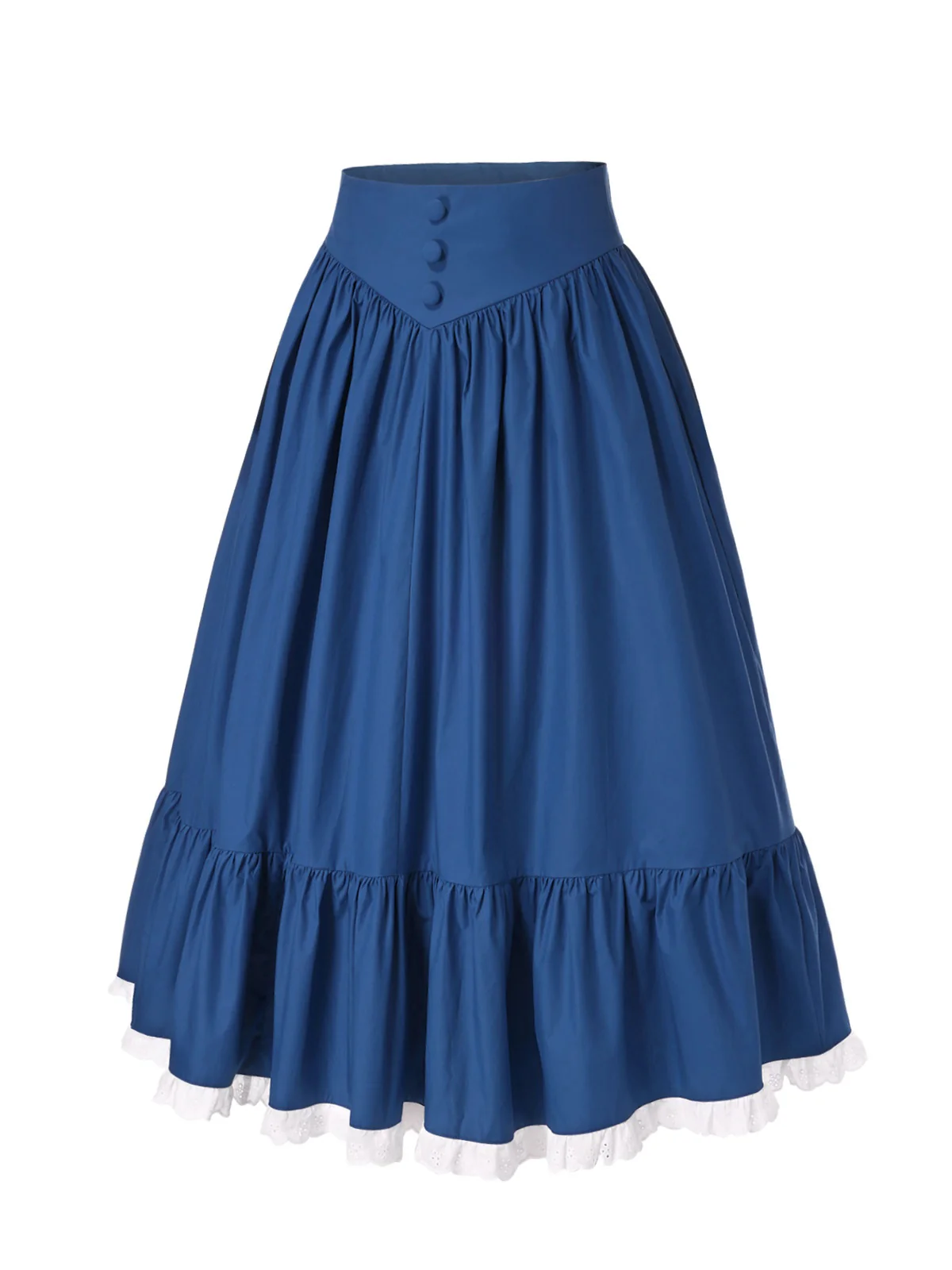 Blue 1940s Cotton Lace Hem Pleated Skirt - Image 4