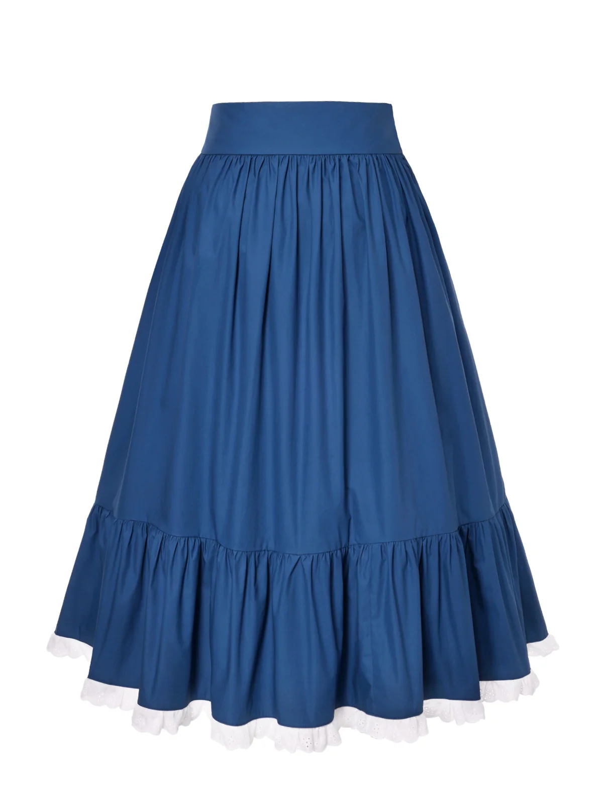 Blue 1940s Cotton Lace Hem Pleated Skirt - Image 5