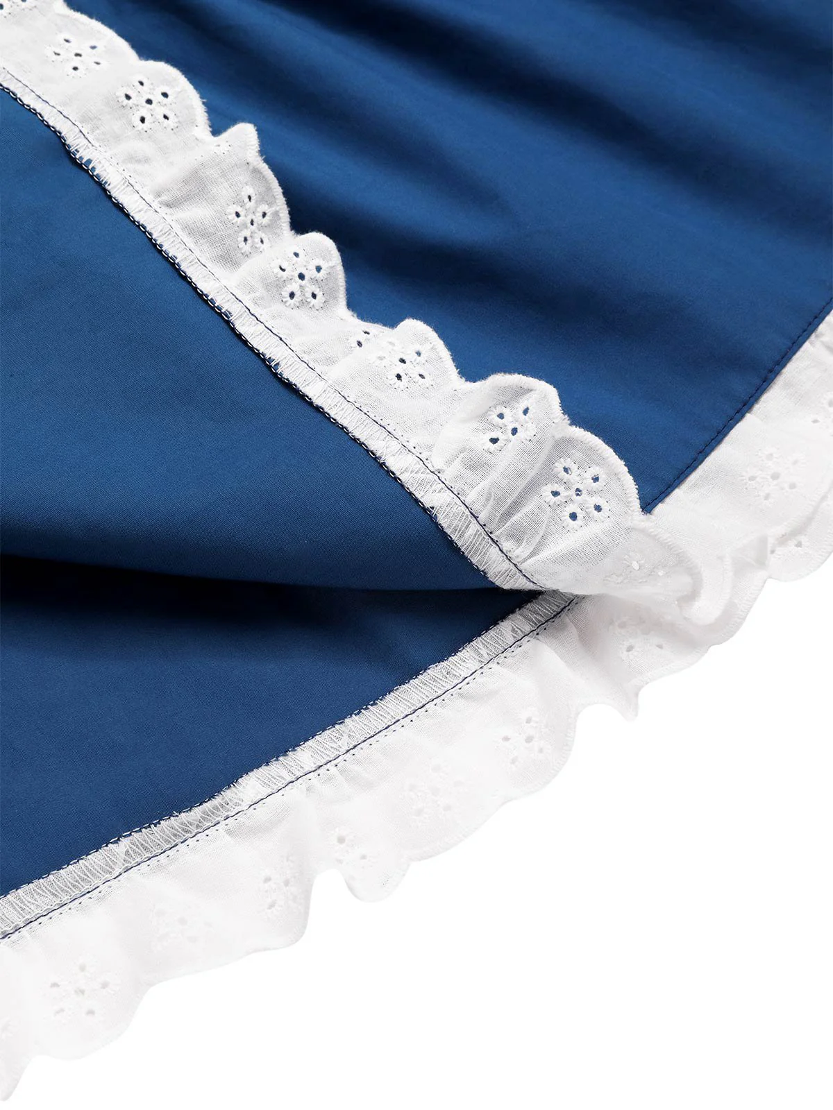 Blue 1940s Cotton Lace Hem Pleated Skirt - Image 7