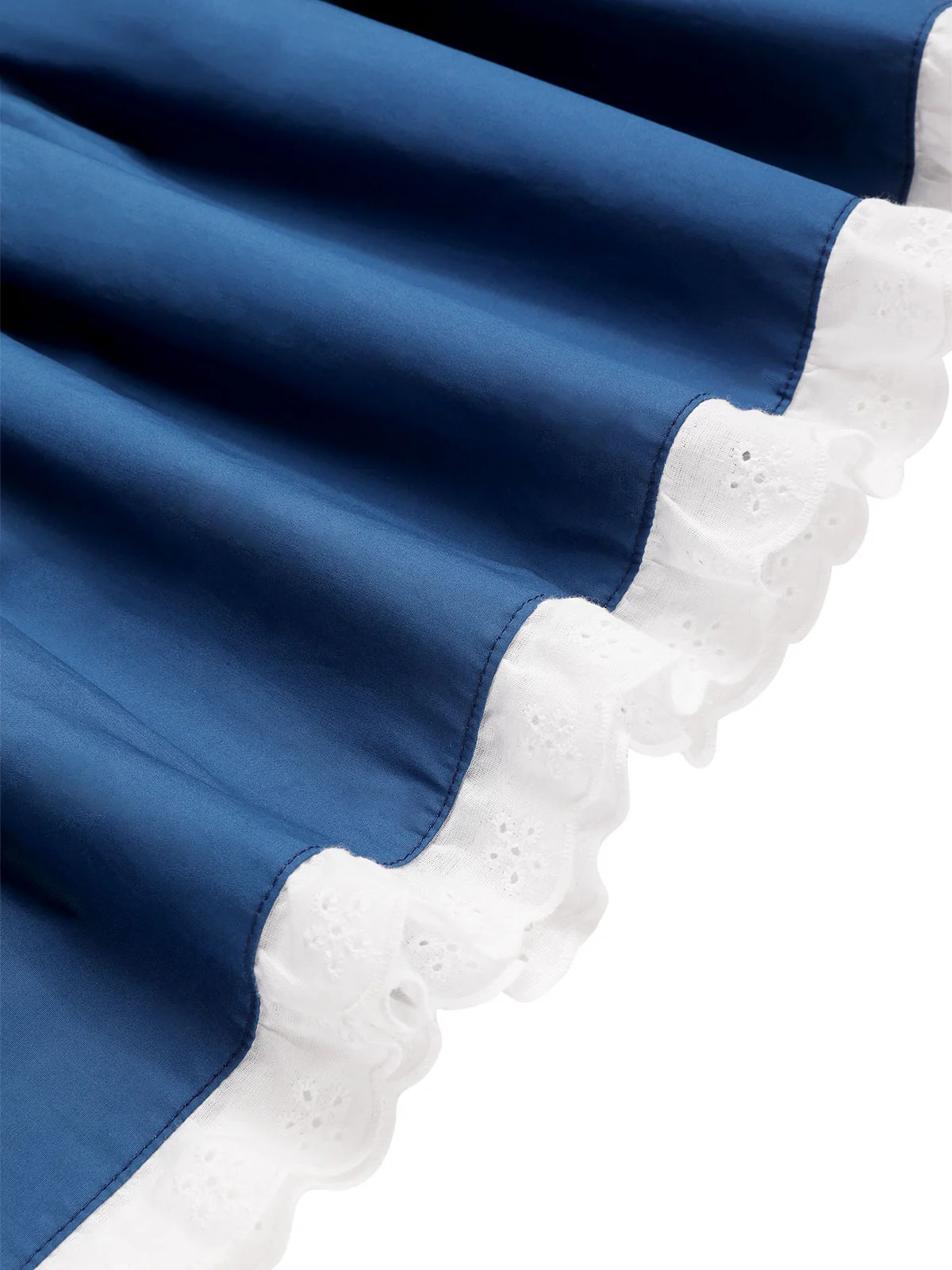 Blue 1940s Cotton Lace Hem Pleated Skirt - Image 8