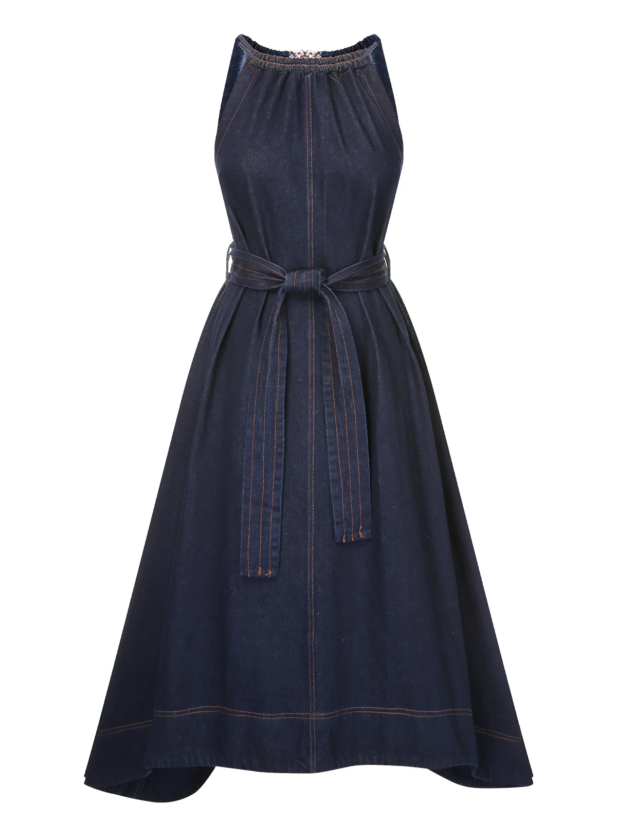 Blue 1940s Denim Tie Back Dress - Image 2