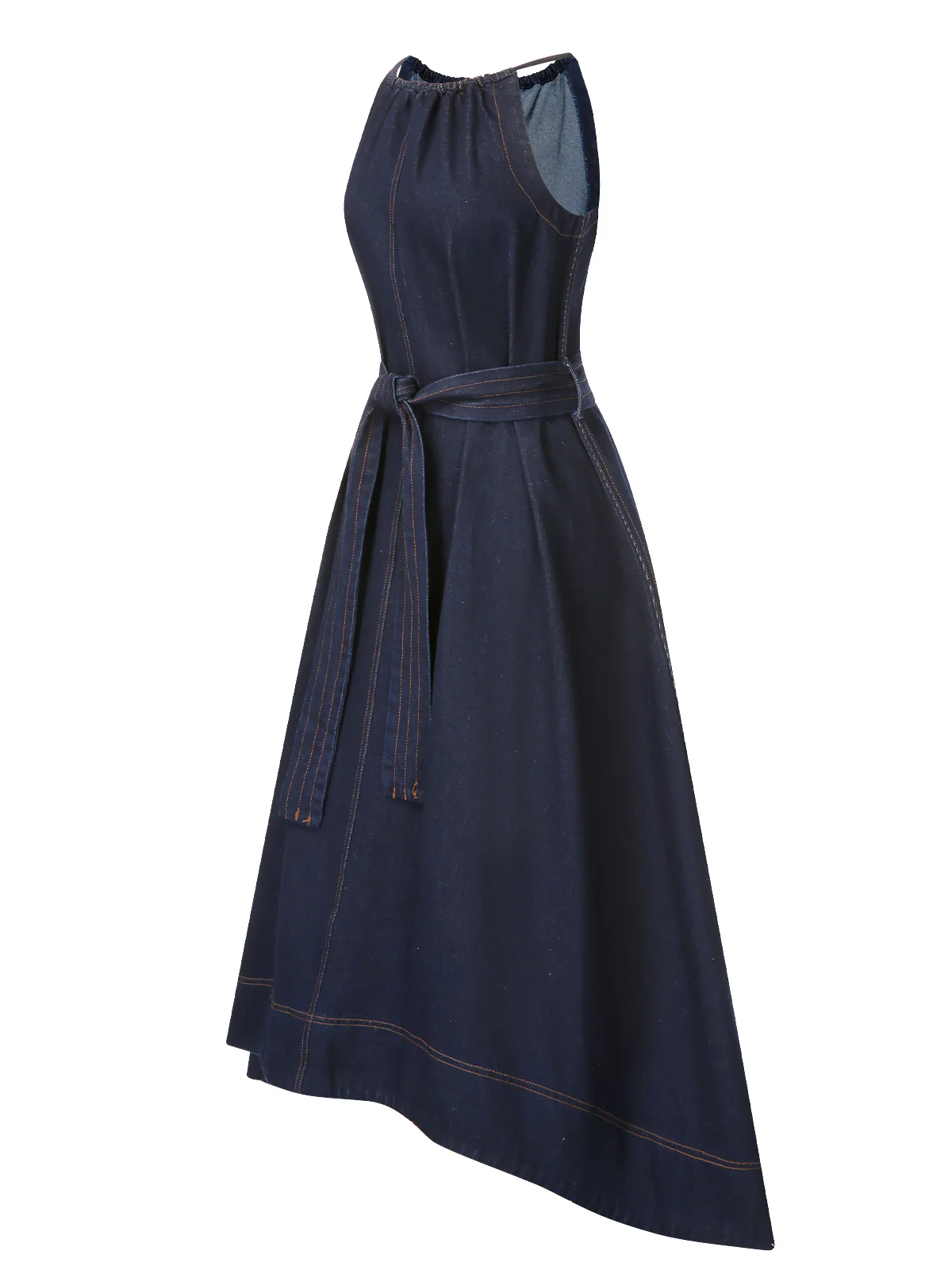 Blue 1940s Denim Tie Back Dress - Image 3