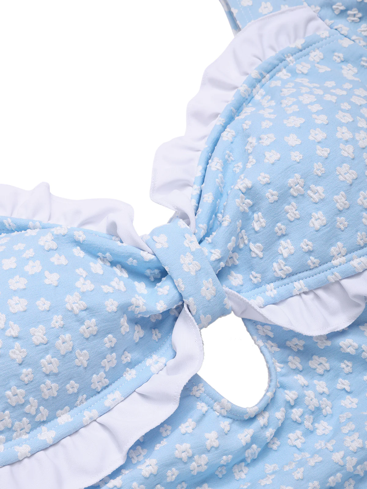 Blue 1940s Ditsy Floral Ruffles One-Piece Swimsuit - Image 3